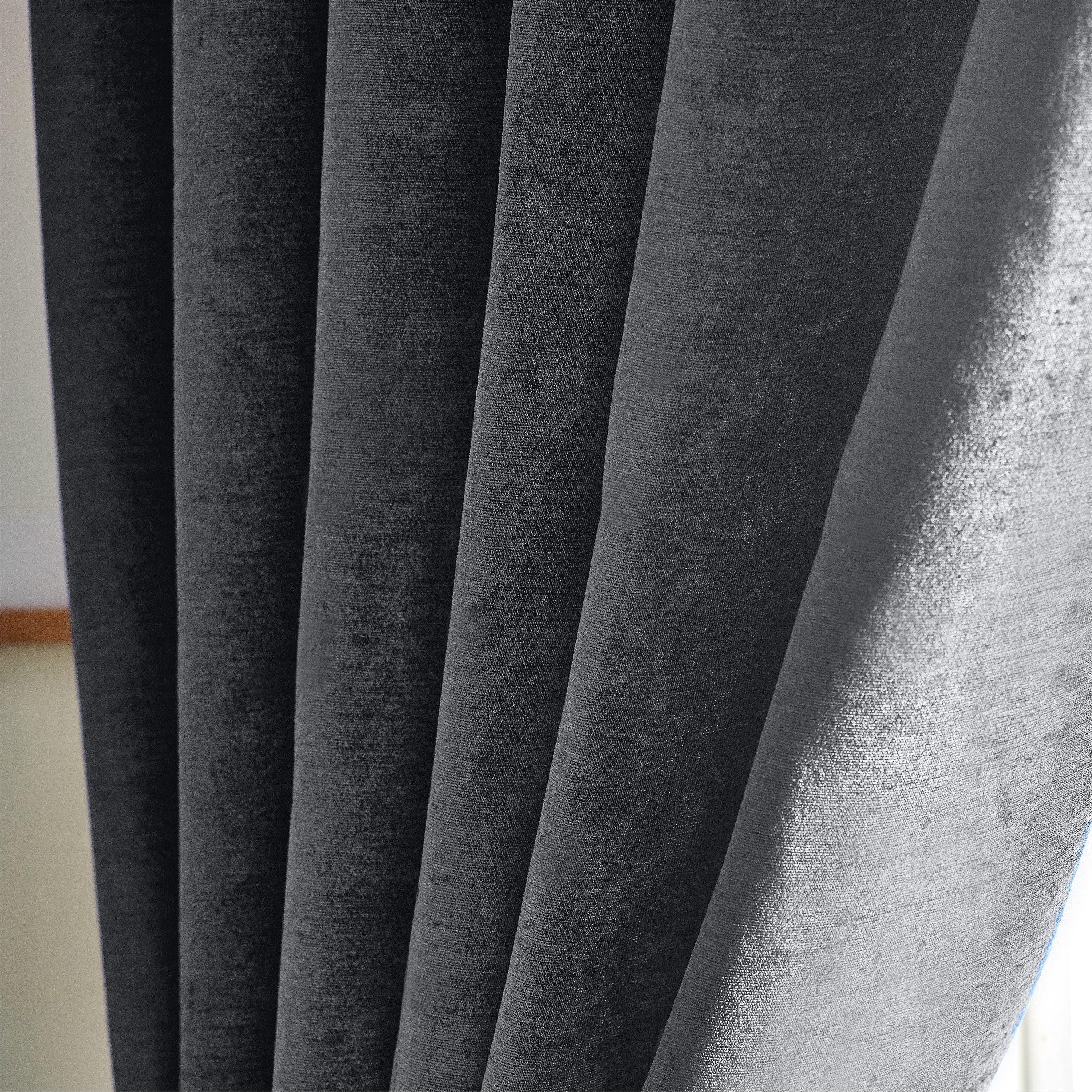 Charcoal - Alan Symonds - Chenille Blackout Ring Top Eyelet Curtains - 3