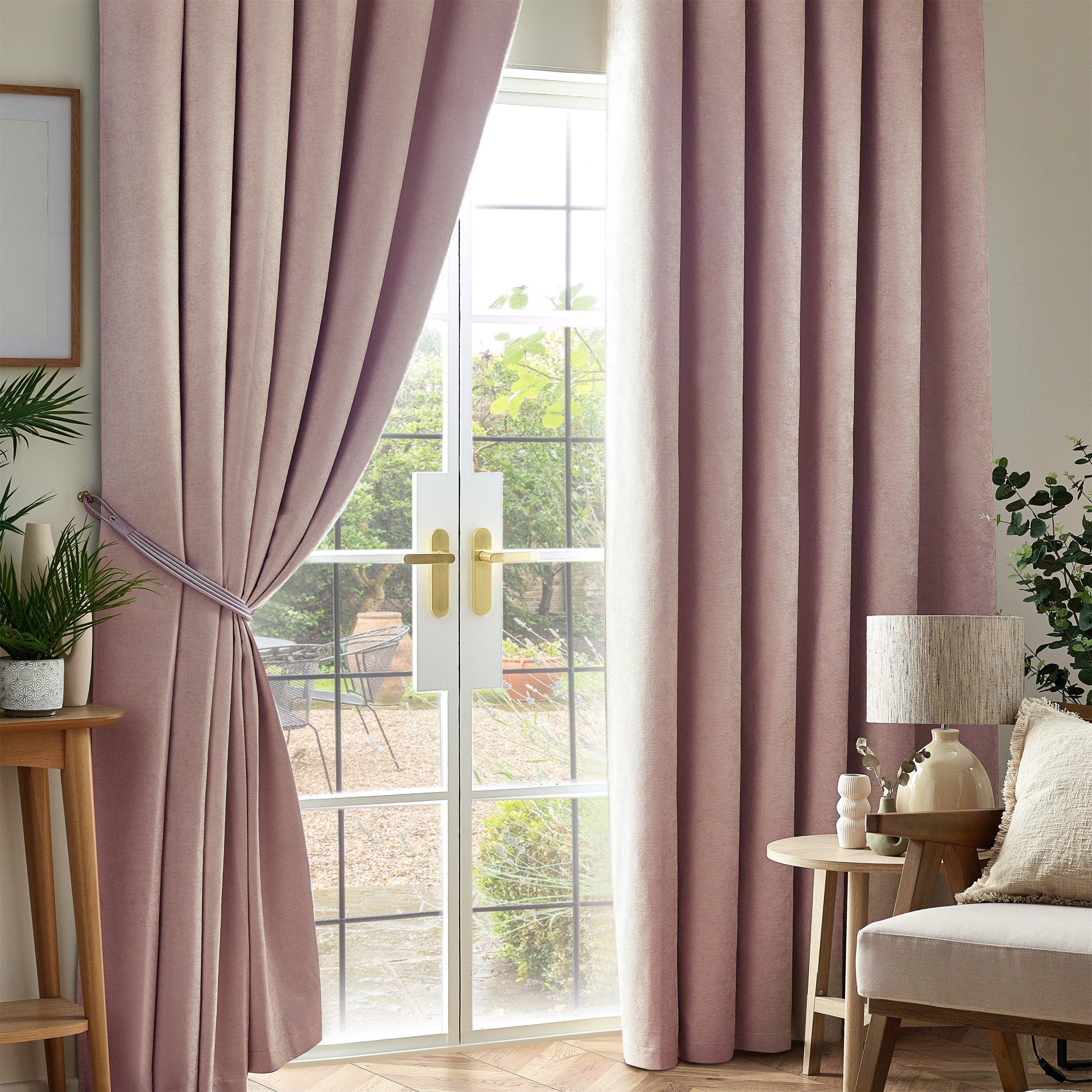 Pink - Alan Symonds - Chenille Blackout Pencil Pleat Top Curtains - 1