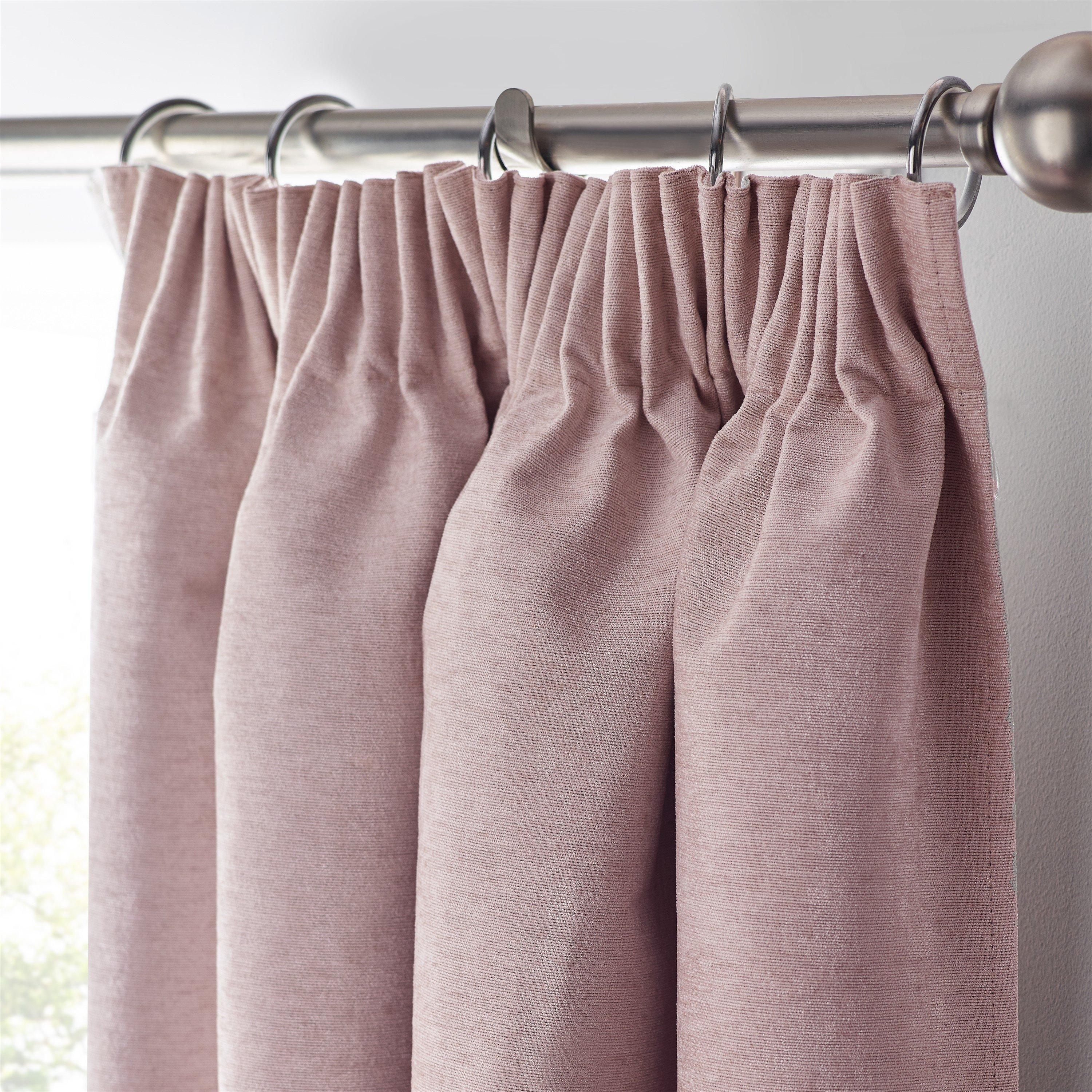 Pink - Alan Symonds - Chenille Blackout Pencil Pleat Top Curtains - 2