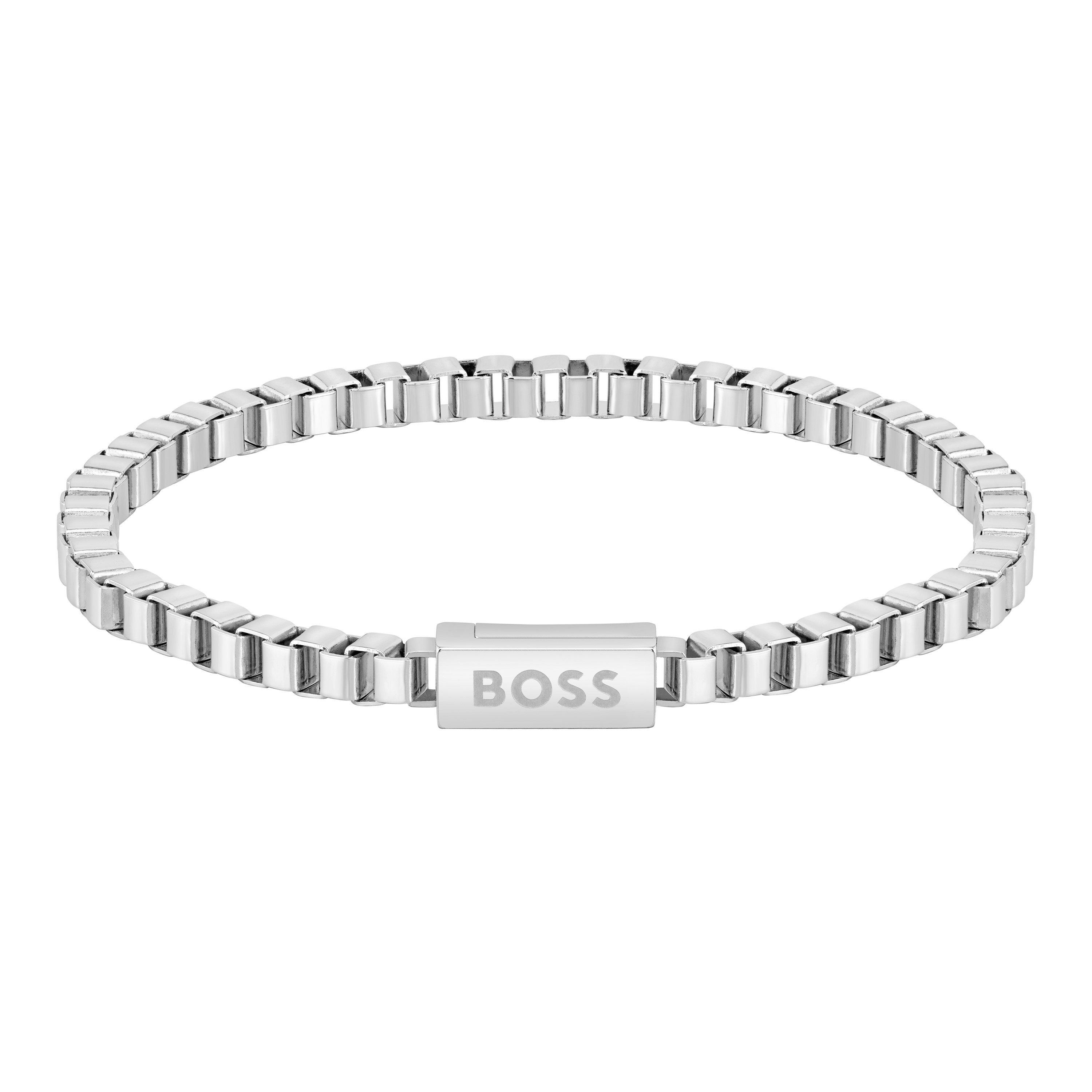 Silver - Boss - Men's Stainless Steel Box Chain Magnetic Closure Bracelet - 1