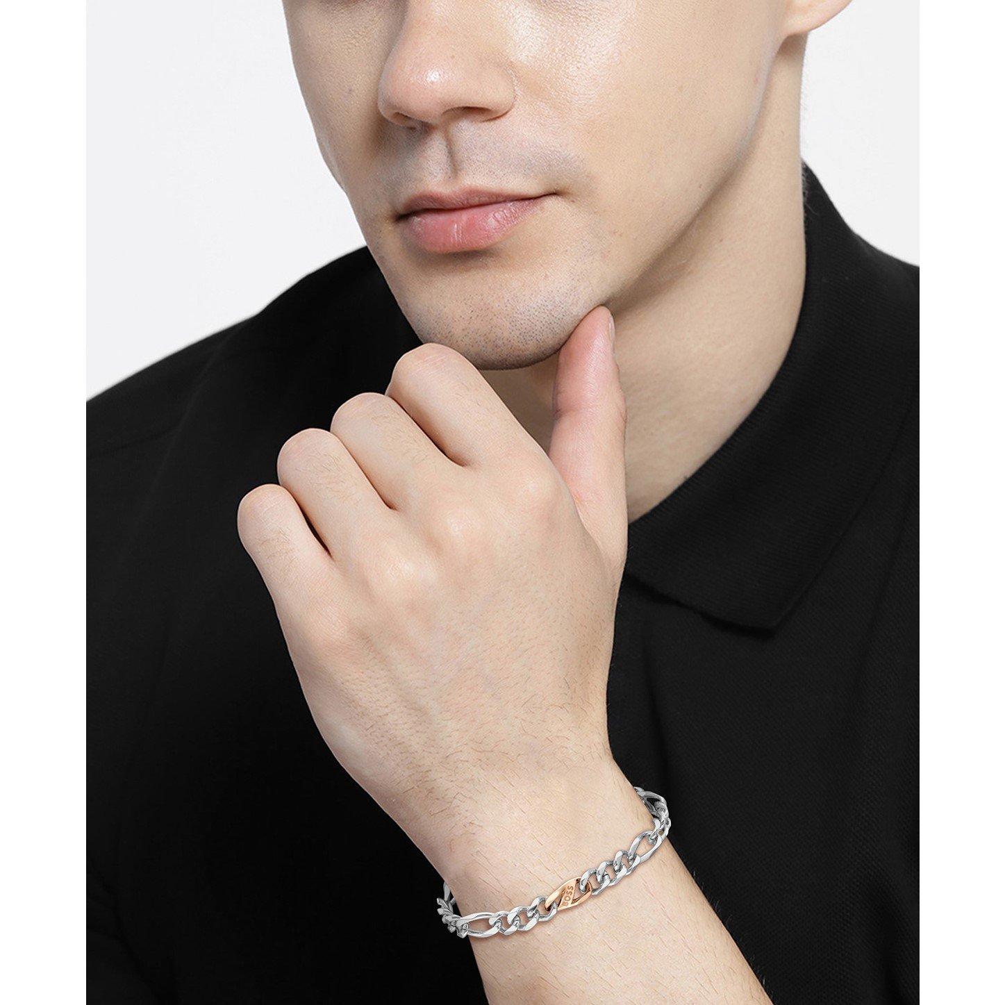 Two Tone - Boss - Men's Rian Stainless Steel Figaro Chain Bracelet - 3