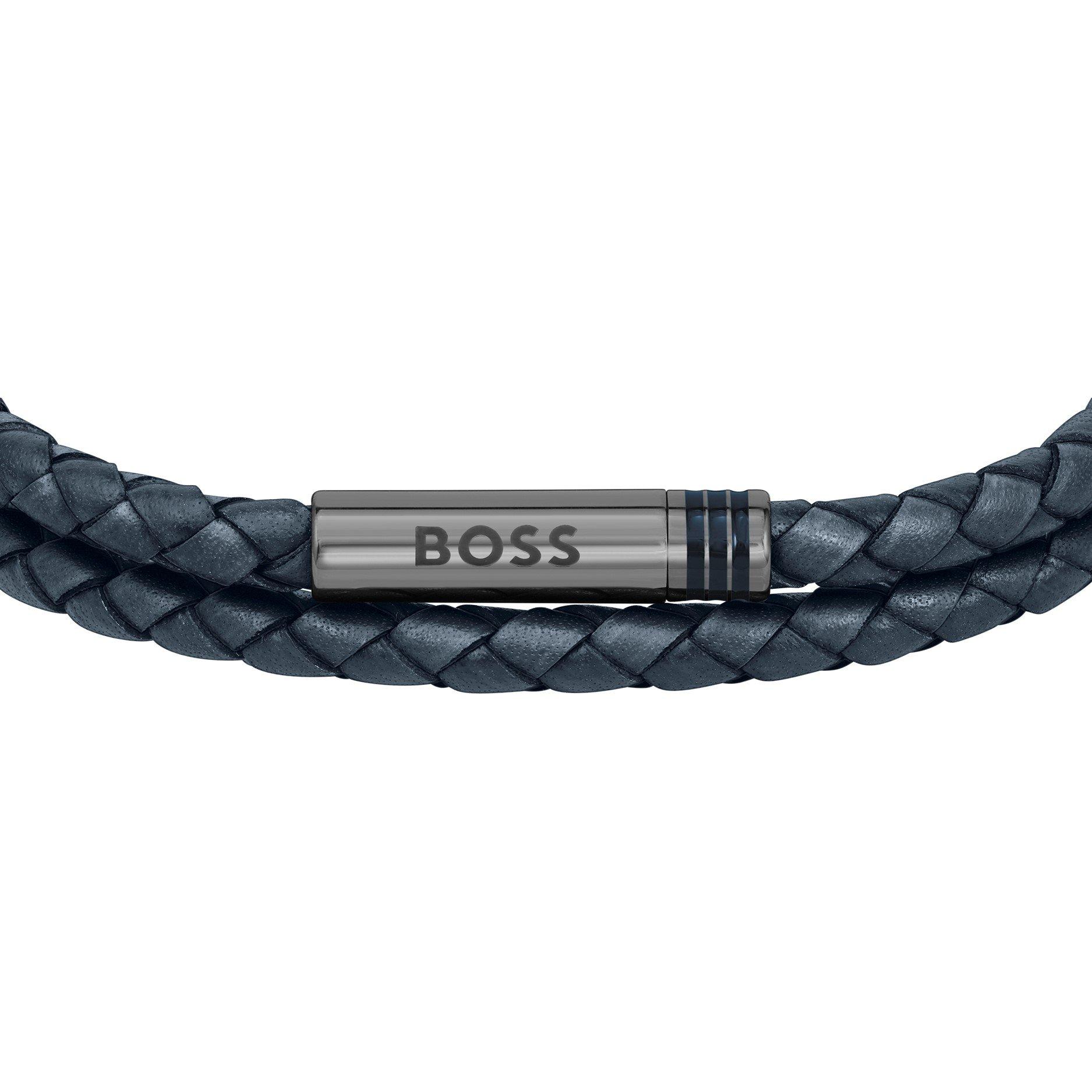 Blue - Boss - Men's Ares Double Wrap Leather Bracelet - 2