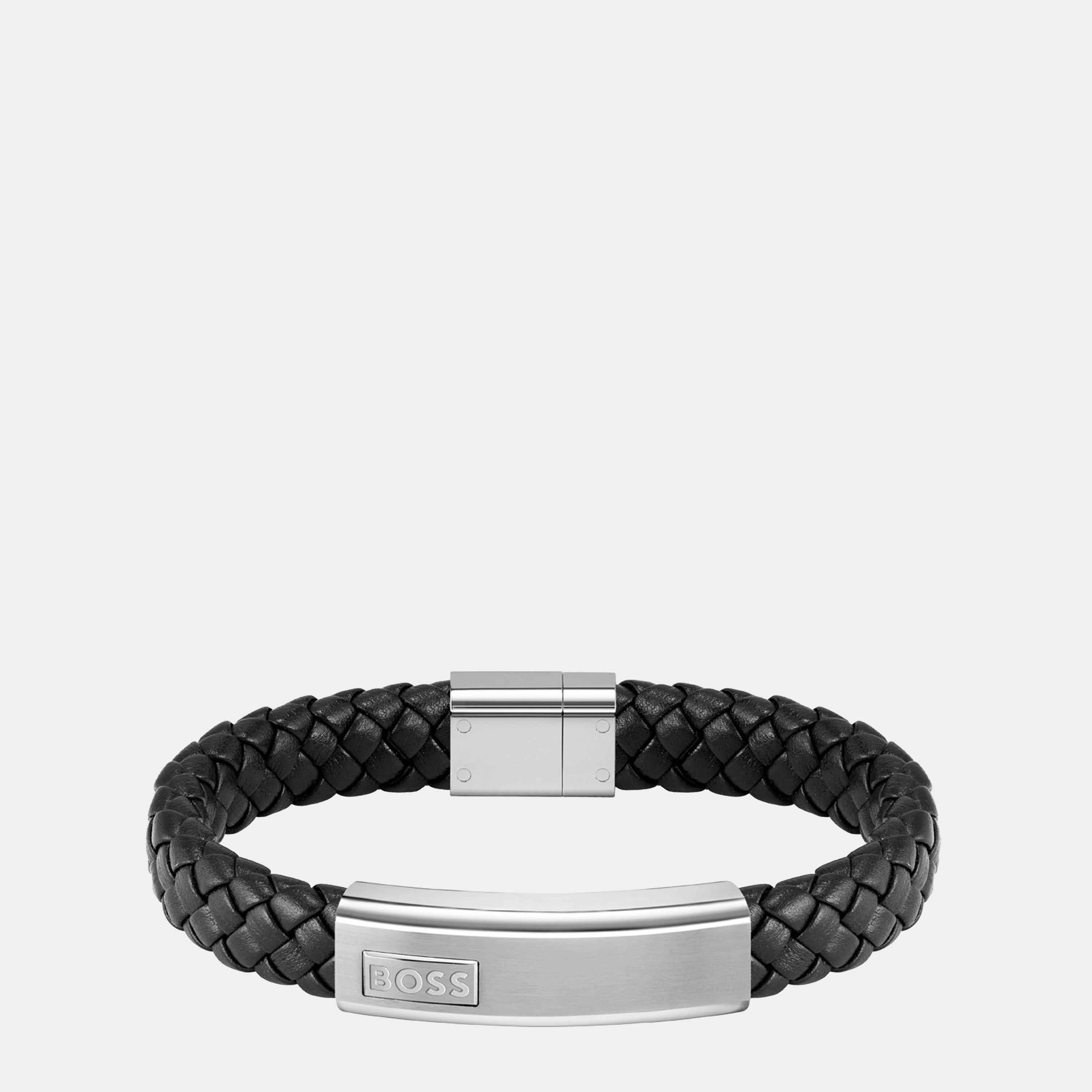 Boss Men's Lander Stainless Steel Leather Bracelet - Black