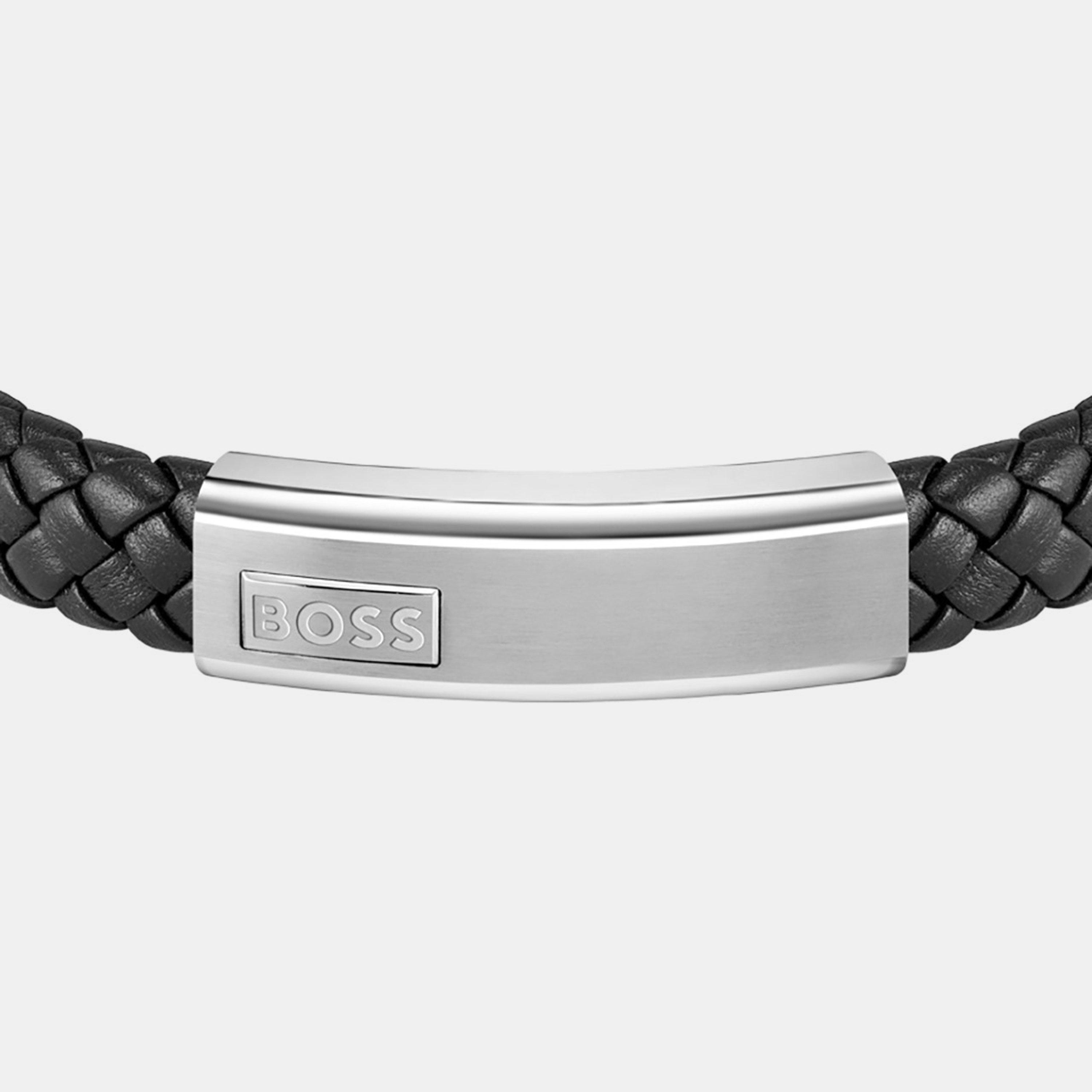 Boss Jewellery Men's Lander Woven Black Leather Bracelet