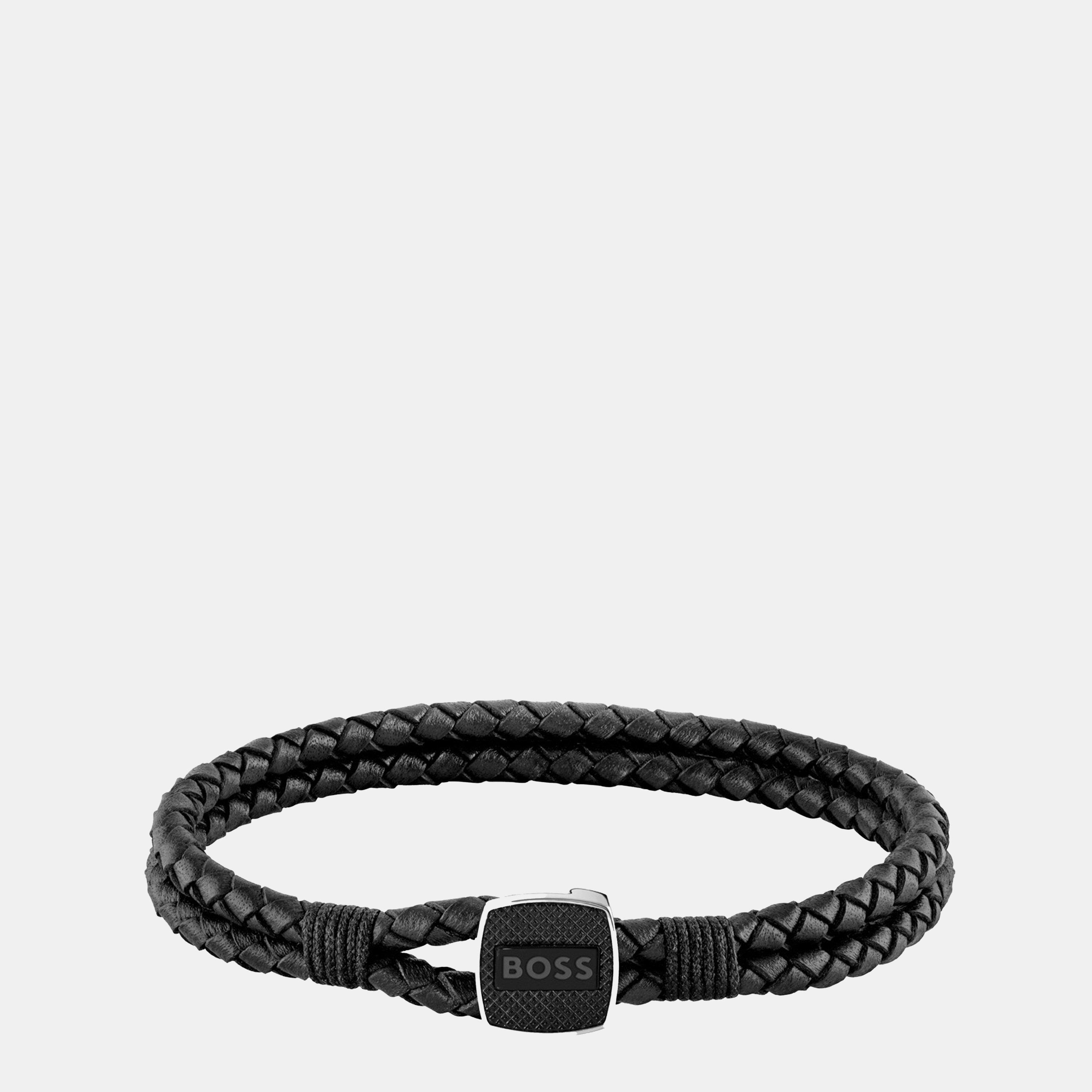 Black - Boss - Men's Seal Braided 3mm Leather Bracelet - 1