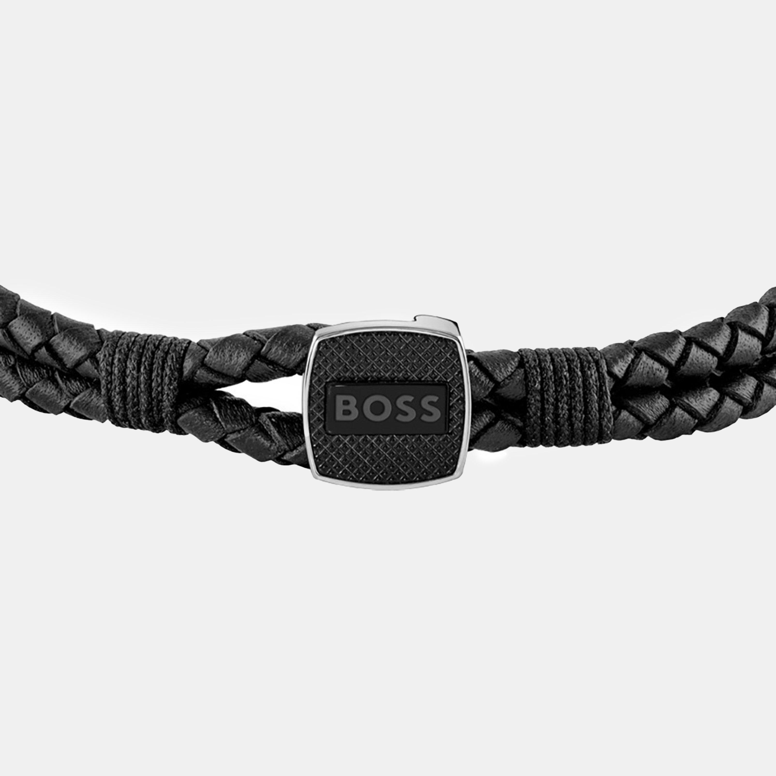 Black - Boss - Men's Seal Braided Leather Bracelet - 2