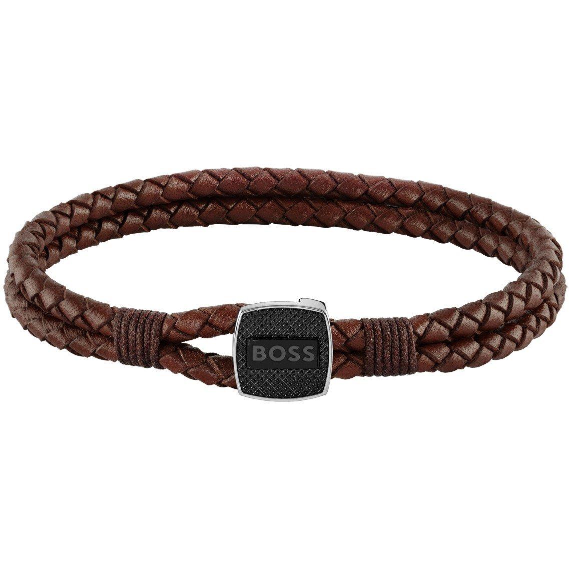 Boss Men's Seal Braided 3mm Leather Bracelet - Brown