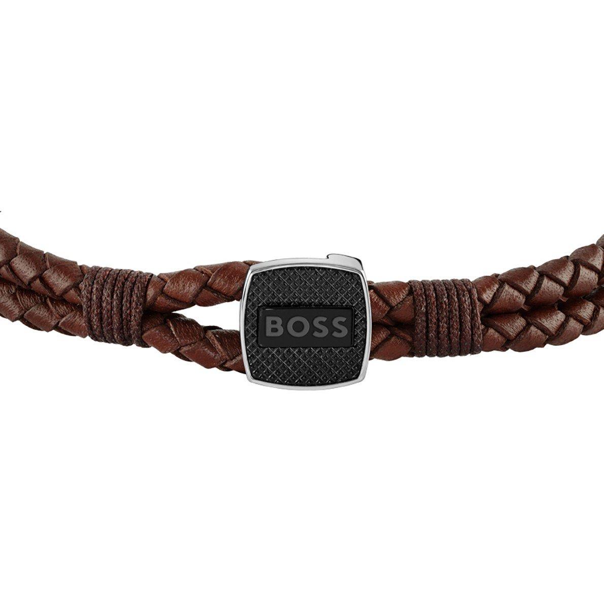 Brown - Boss - Men's Seal Braided 3mm Leather Bracelet - 2