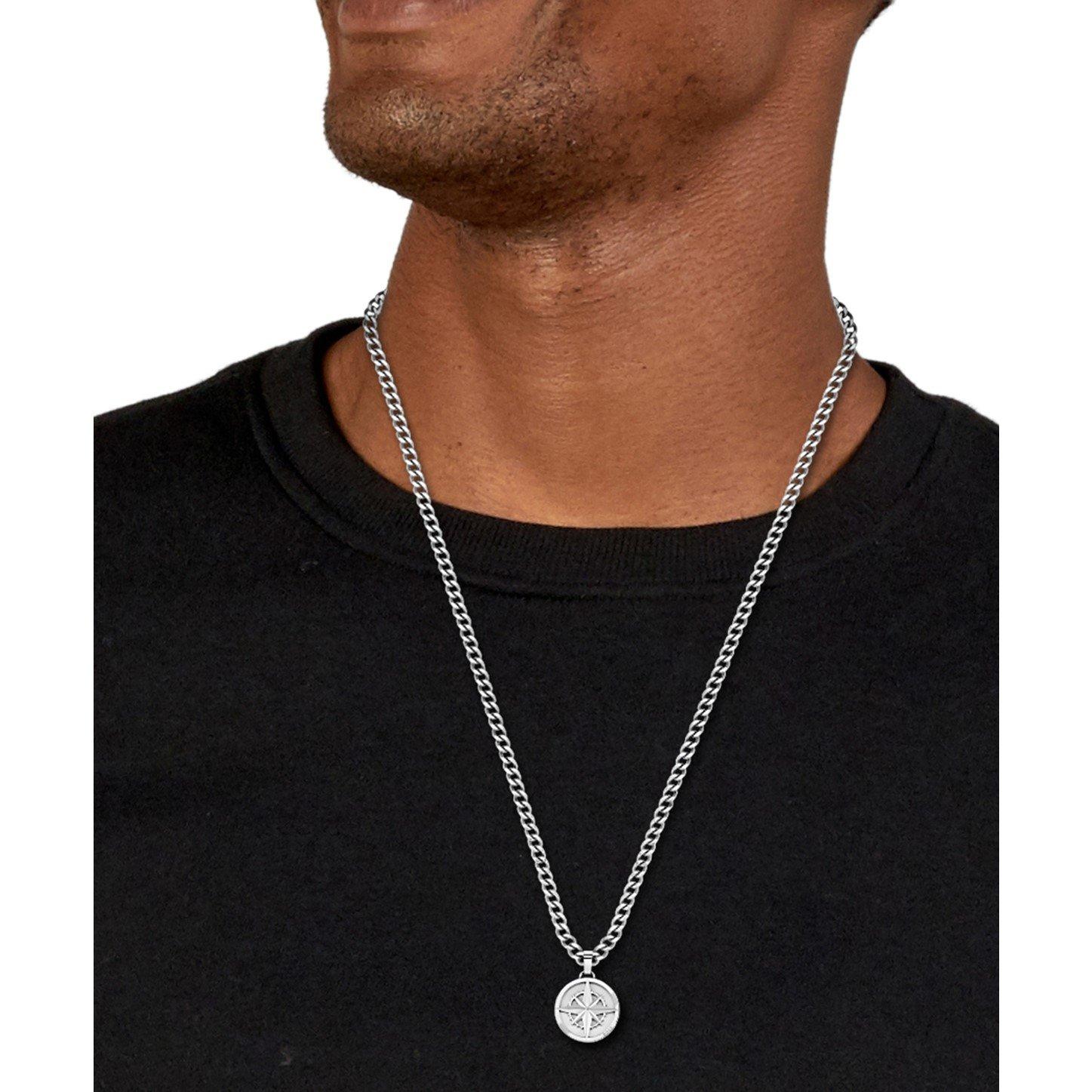 Silver - Boss - Men's North Pendant Compass Necklace - 3
