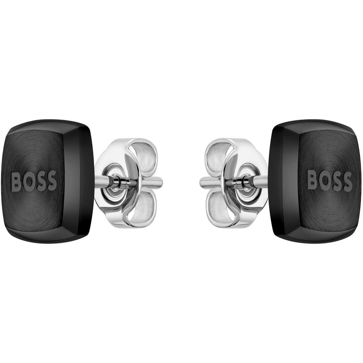 Black - Boss - Men's Yann Stud Stainless Steel Square Earrings - 1