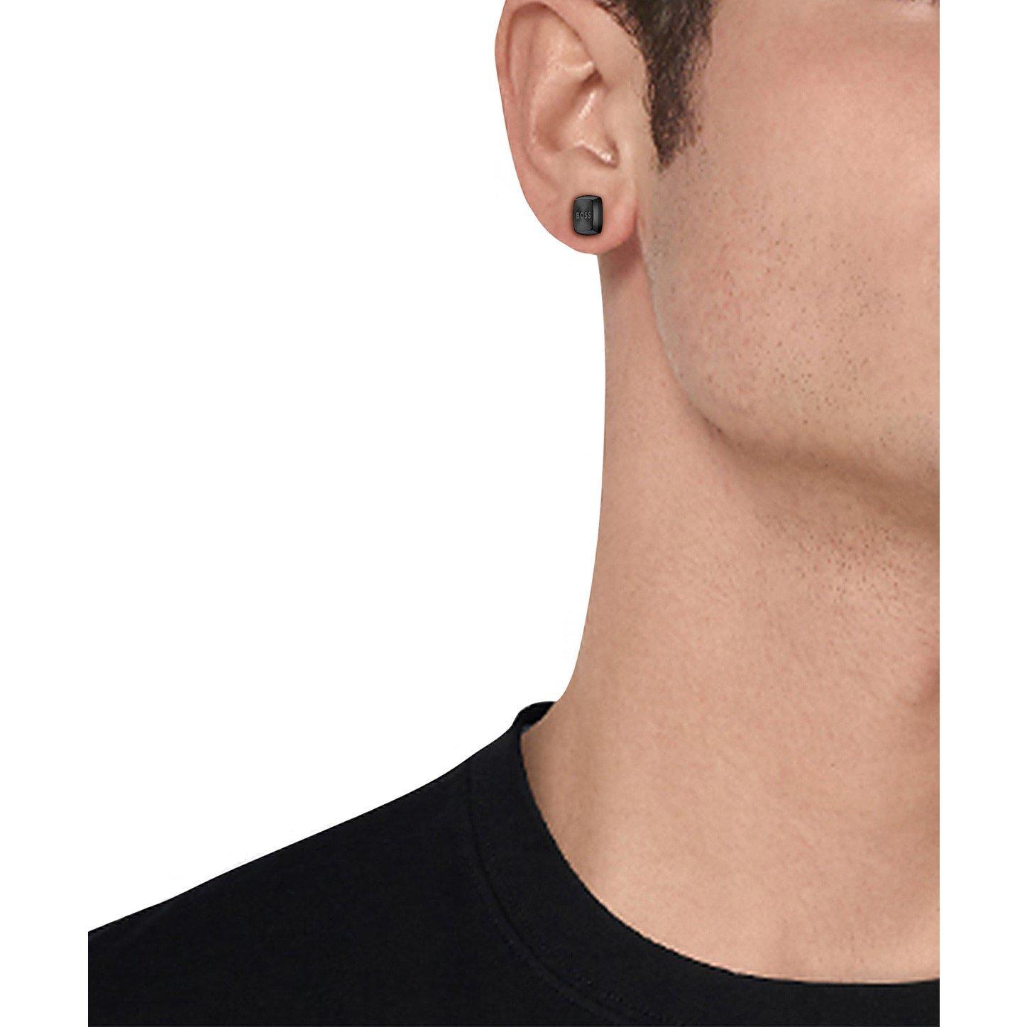 Black - Boss - Men's Yann Stud Stainless Steel Square Earrings - 2