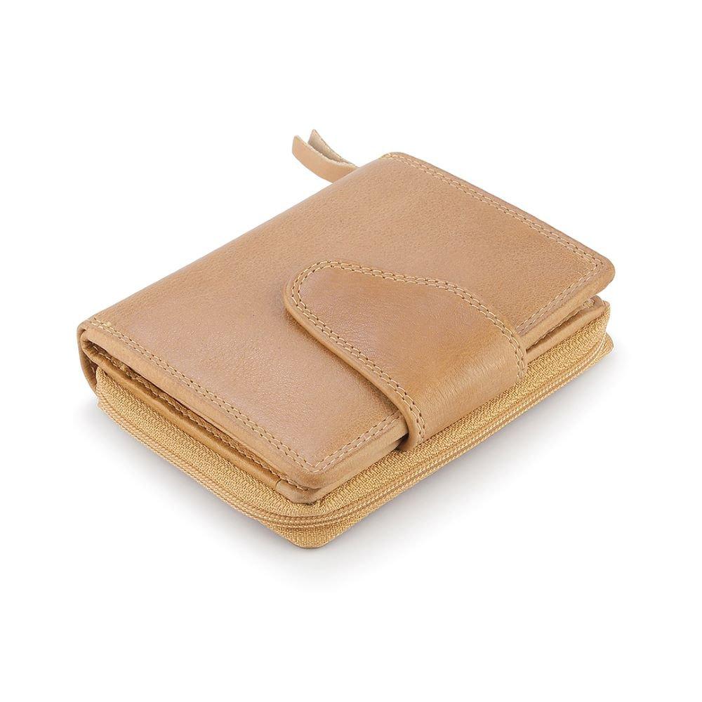 Primehide Leather Women's Washed Cancun Small Trifold Purse Selena - Sand - 11 x 9