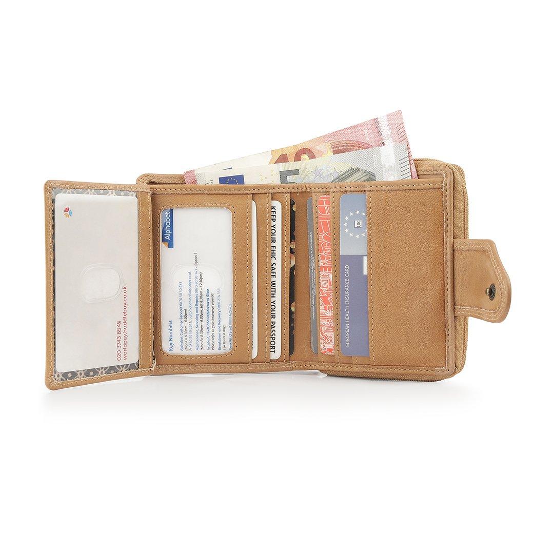 Sand - PRIMEHIDE Leather - Washed Cancun Small Trifold Purse Selena - 3