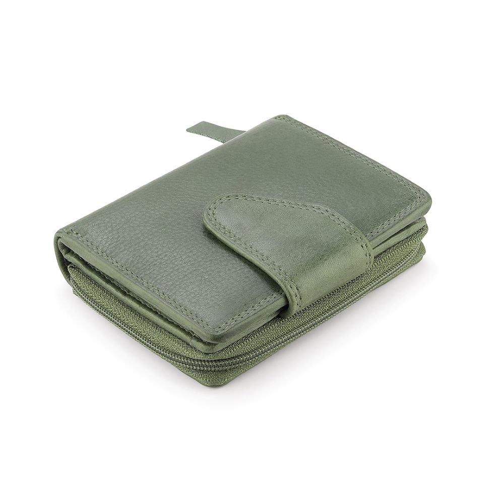 Primehide Leather Women's Washed Cancun Small Trifold Purse Selena - Green - 11 x 9
