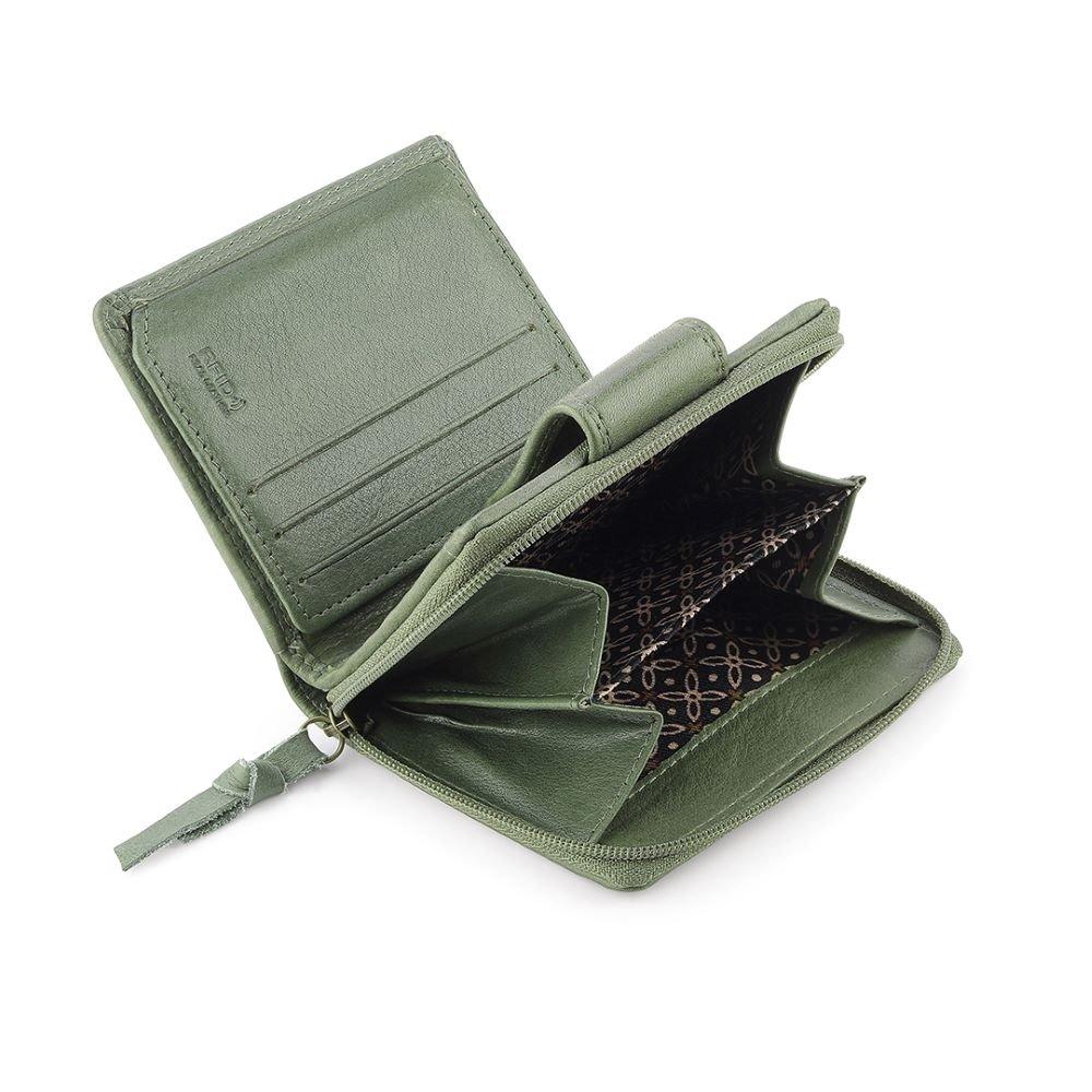 Green - PRIMEHIDE Leather - Washed Cancun Small Trifold Purse Selena - 4