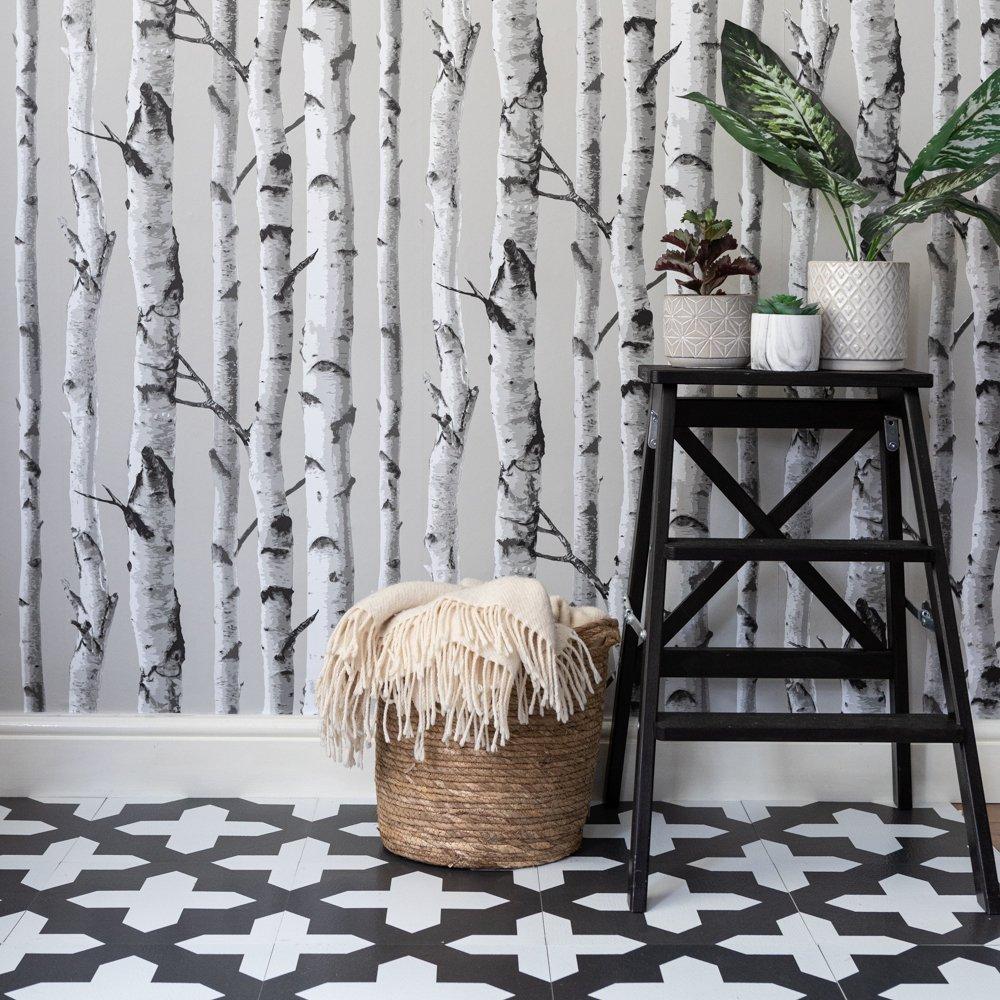 Wall Pops  Self Adhesive Wallpaper Birch Tree - Grey - 52CMX5.49M