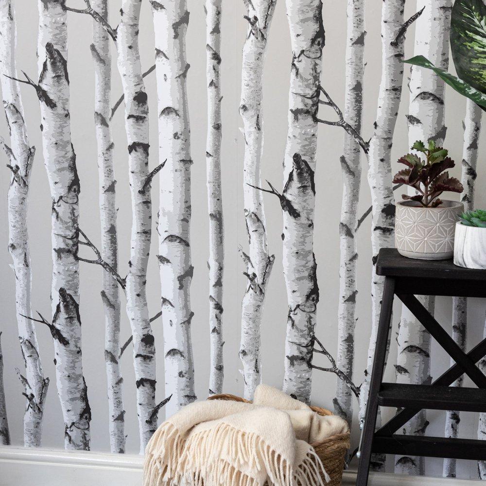 Grey - Wall Pops - Self Adhesive Wallpaper Birch Tree - 4