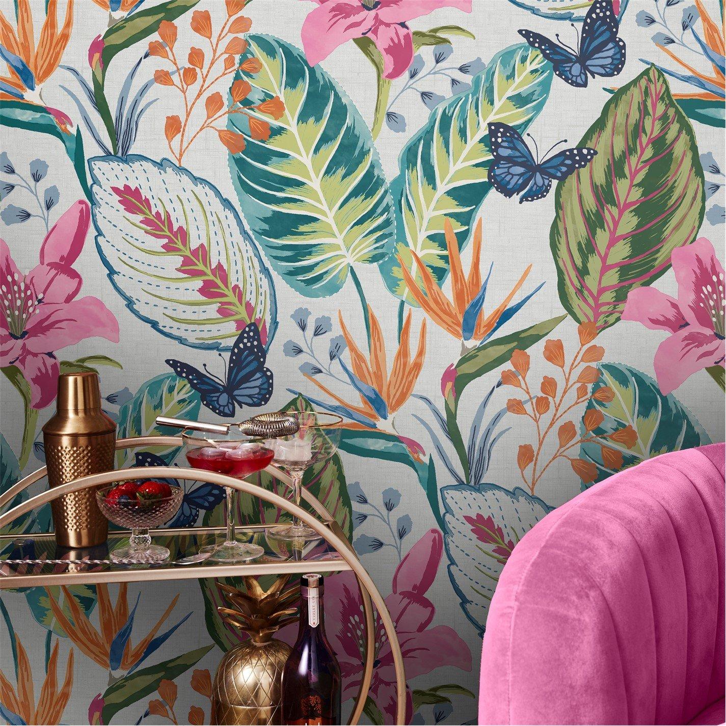 Mulitcolour - Envy - Eden Day Tropical Floral Wallpaper - 3