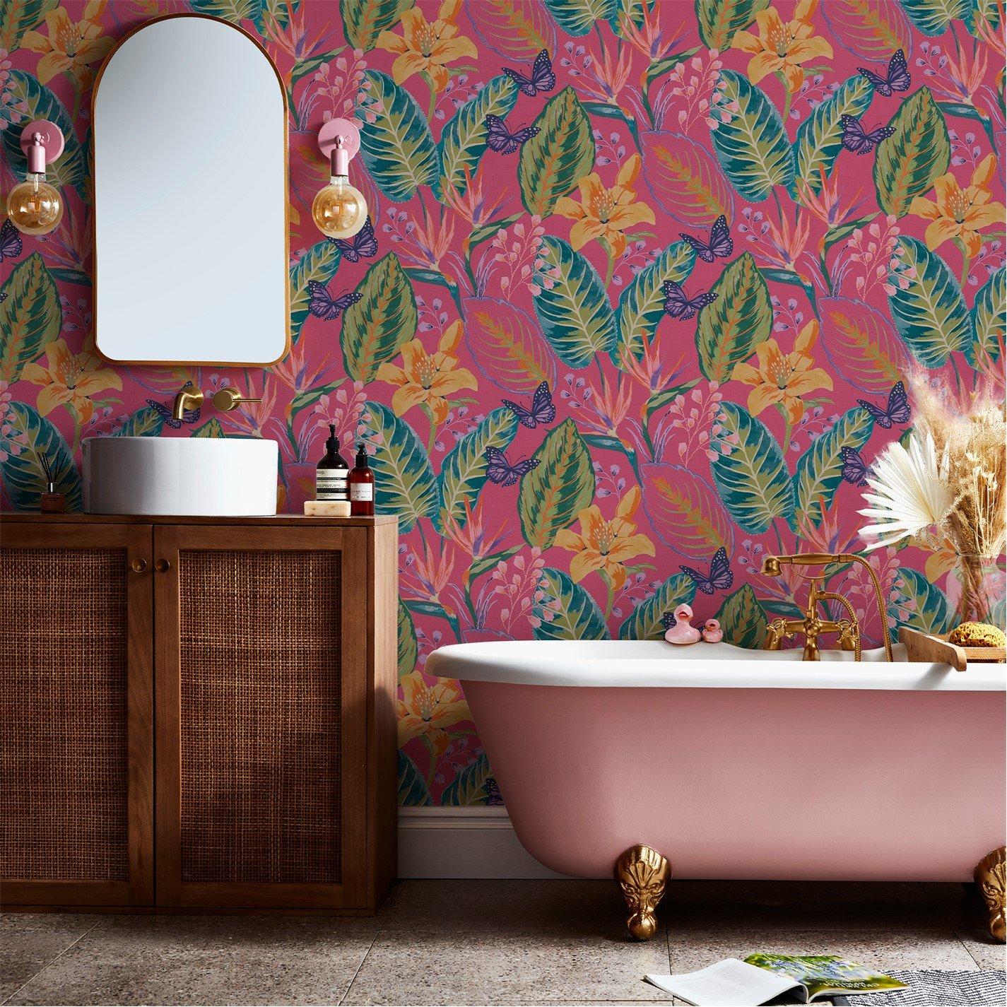 Hot Pink - Envy - Eden Hot Pink Floral Wallpaper - 2