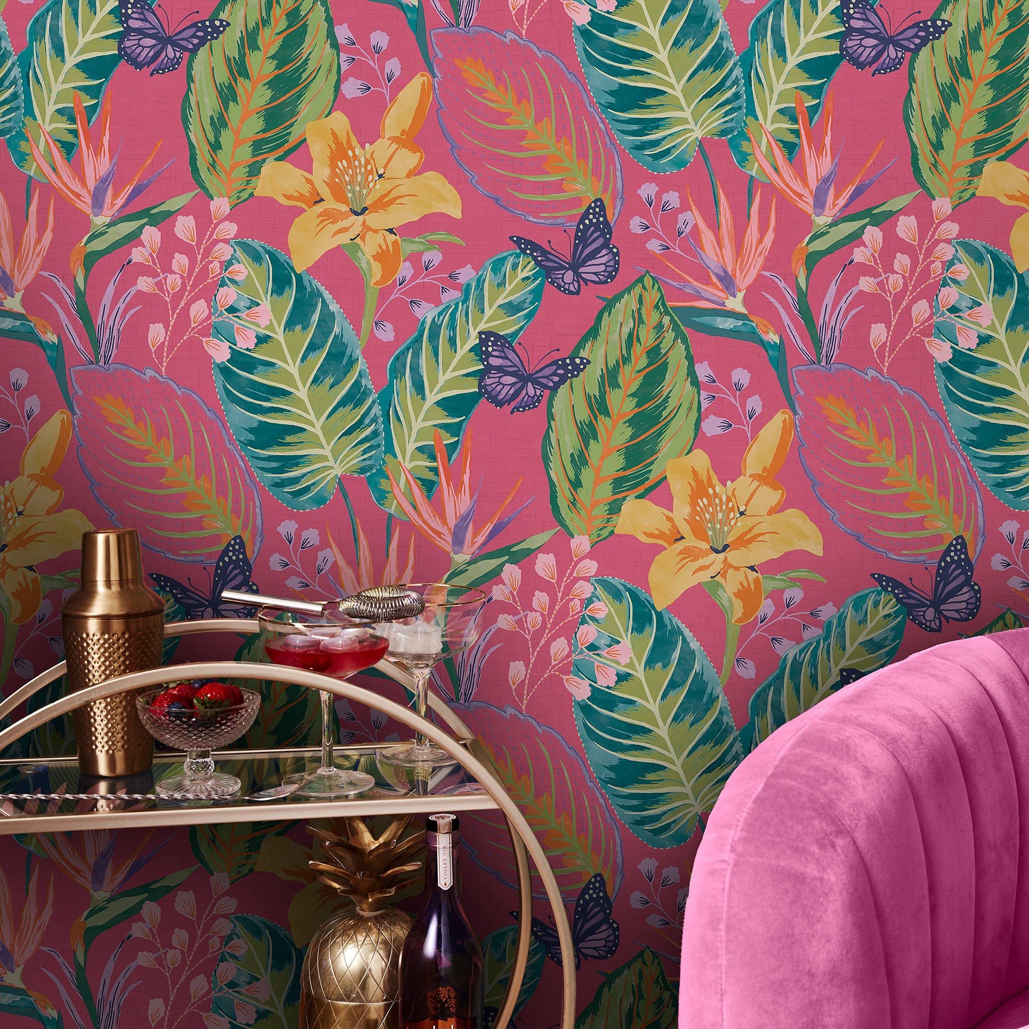 Hot Pink - Envy - Eden Hot Pink Floral Wallpaper - 2