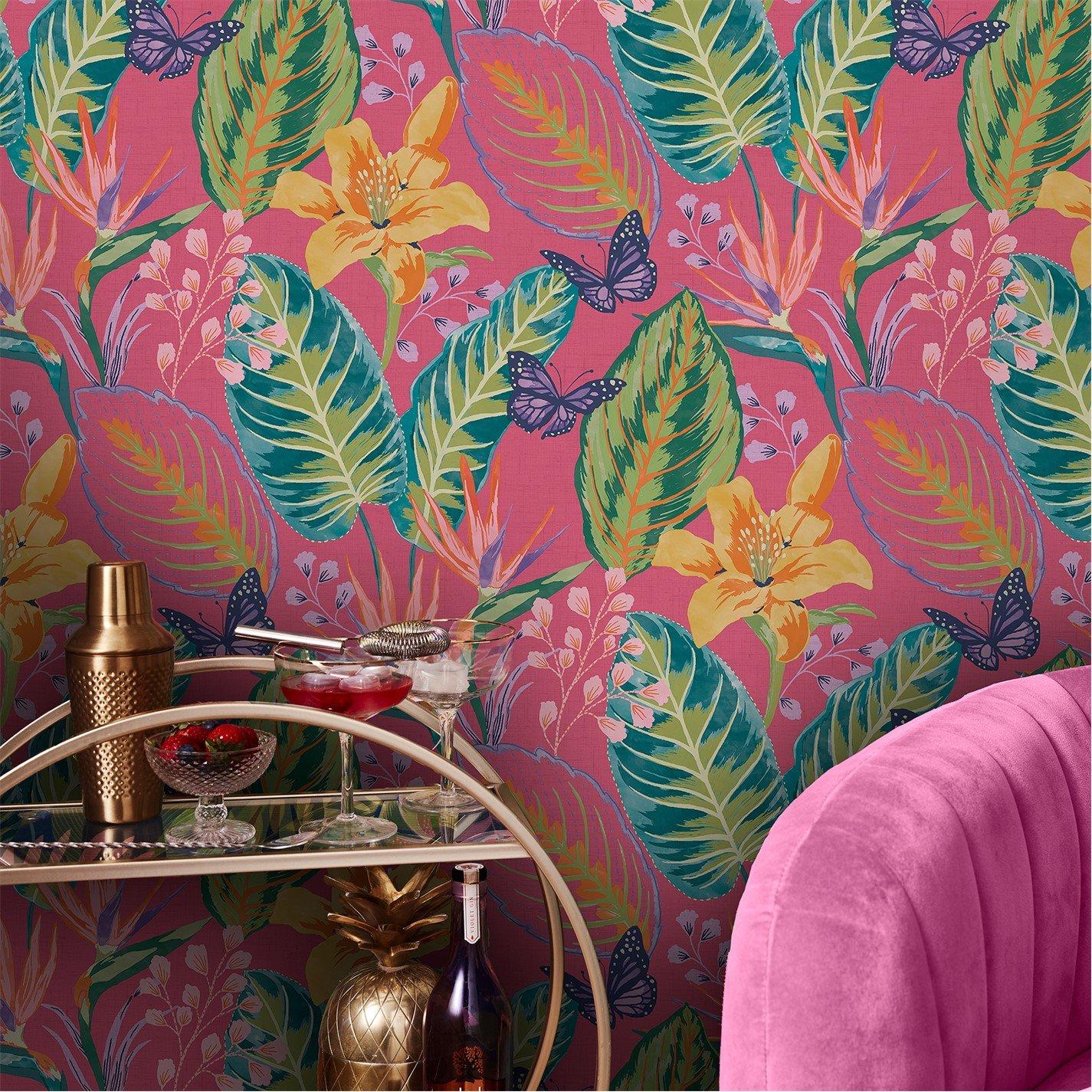 Hot Pink - Envy - Eden Hot Pink Floral Wallpaper - 3