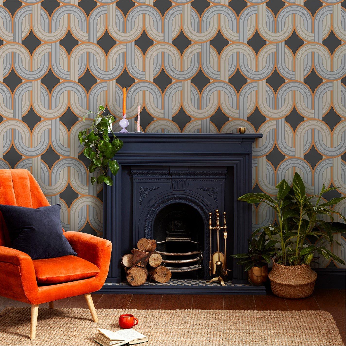 Choc Orange - Envy - In the Loop Choc Orange Geometric Wallpaper - 2