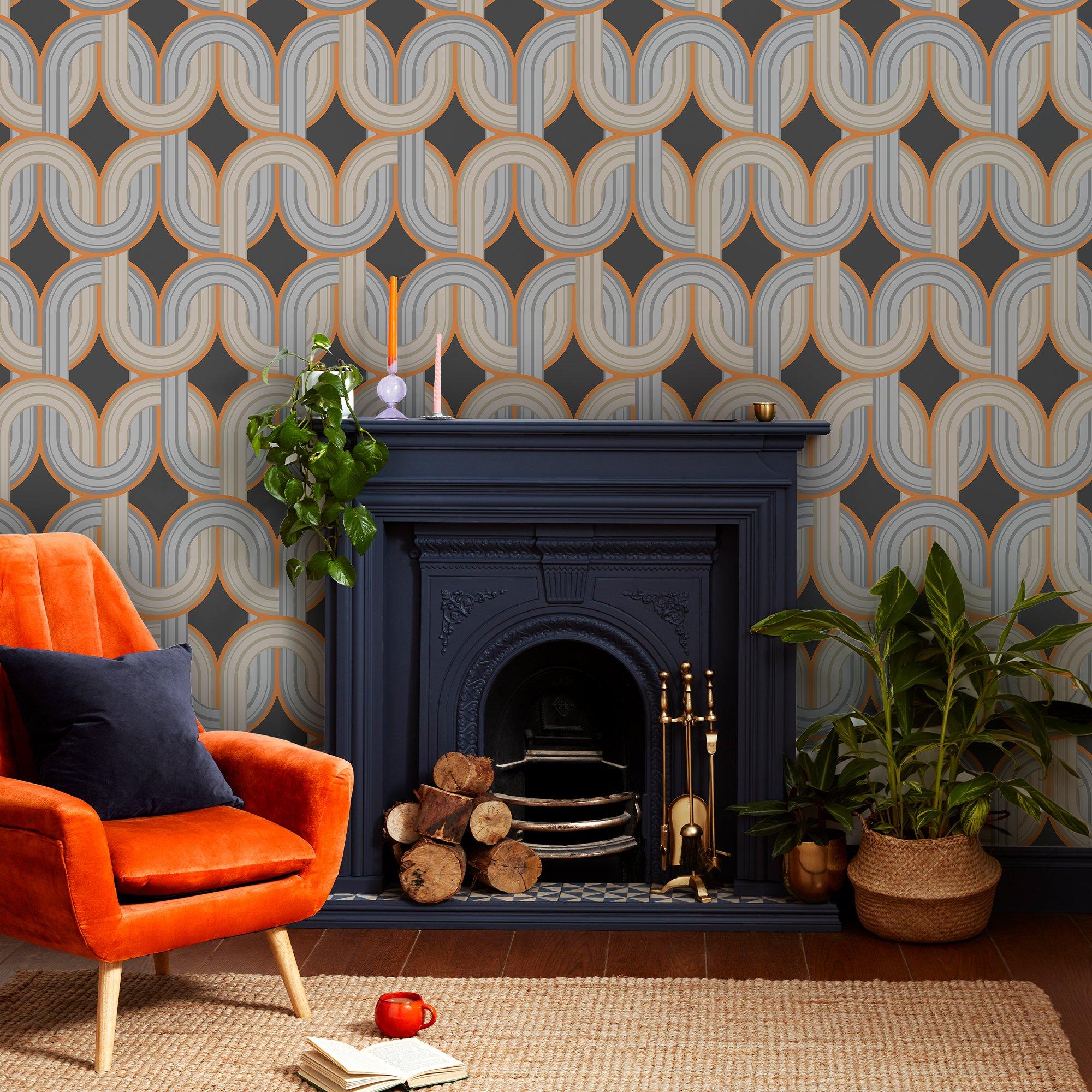 Choc Orange - Envy - Envy In the Loop Choc Orange Geometric Wallpaper - 2