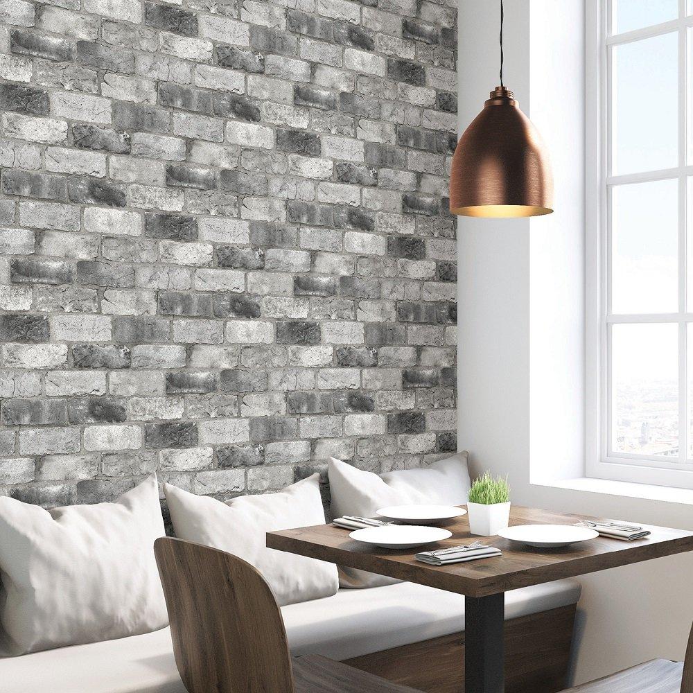 Grey - Wall Pops - Self Adhesive Wallpaper London Brick Grey - 1