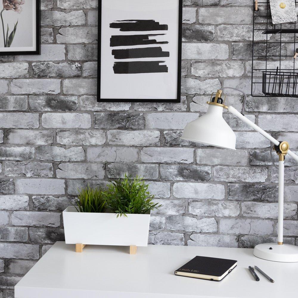 Grey - Wall Pops - Self Adhesive Wallpaper London Brick Grey - 3