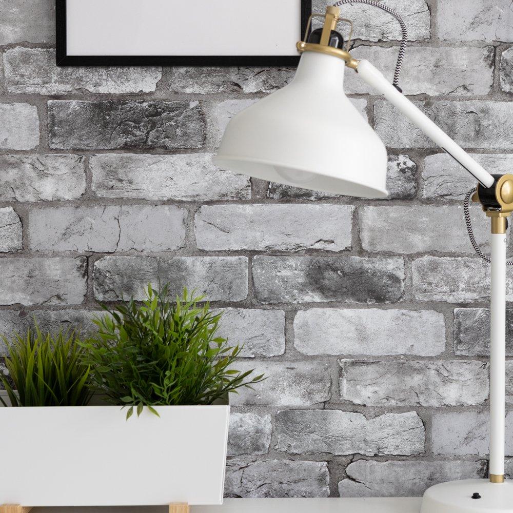 Grey - Wall Pops - Self Adhesive Wallpaper London Brick Grey - 4