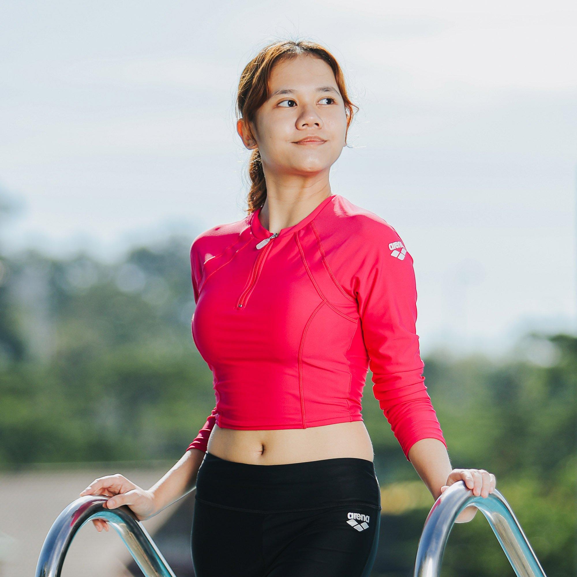 Pink - Arena - Long Sleeve UV Crop Top Womens - 3