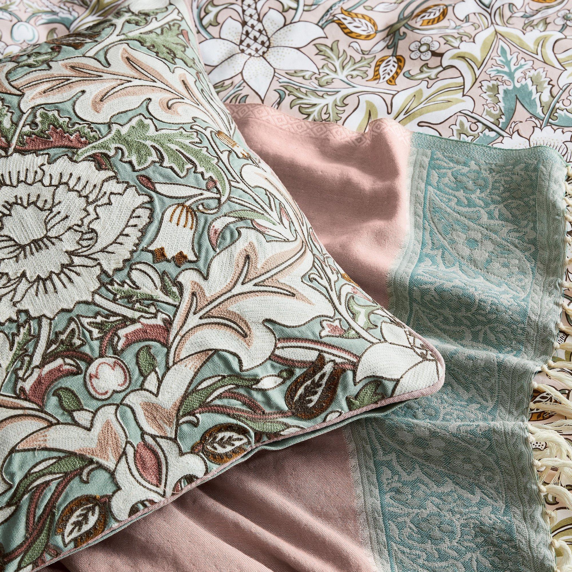 Cochineal Pink - Morris and Co - Strawberry Thief - Severne Embroidered Cushion - 3