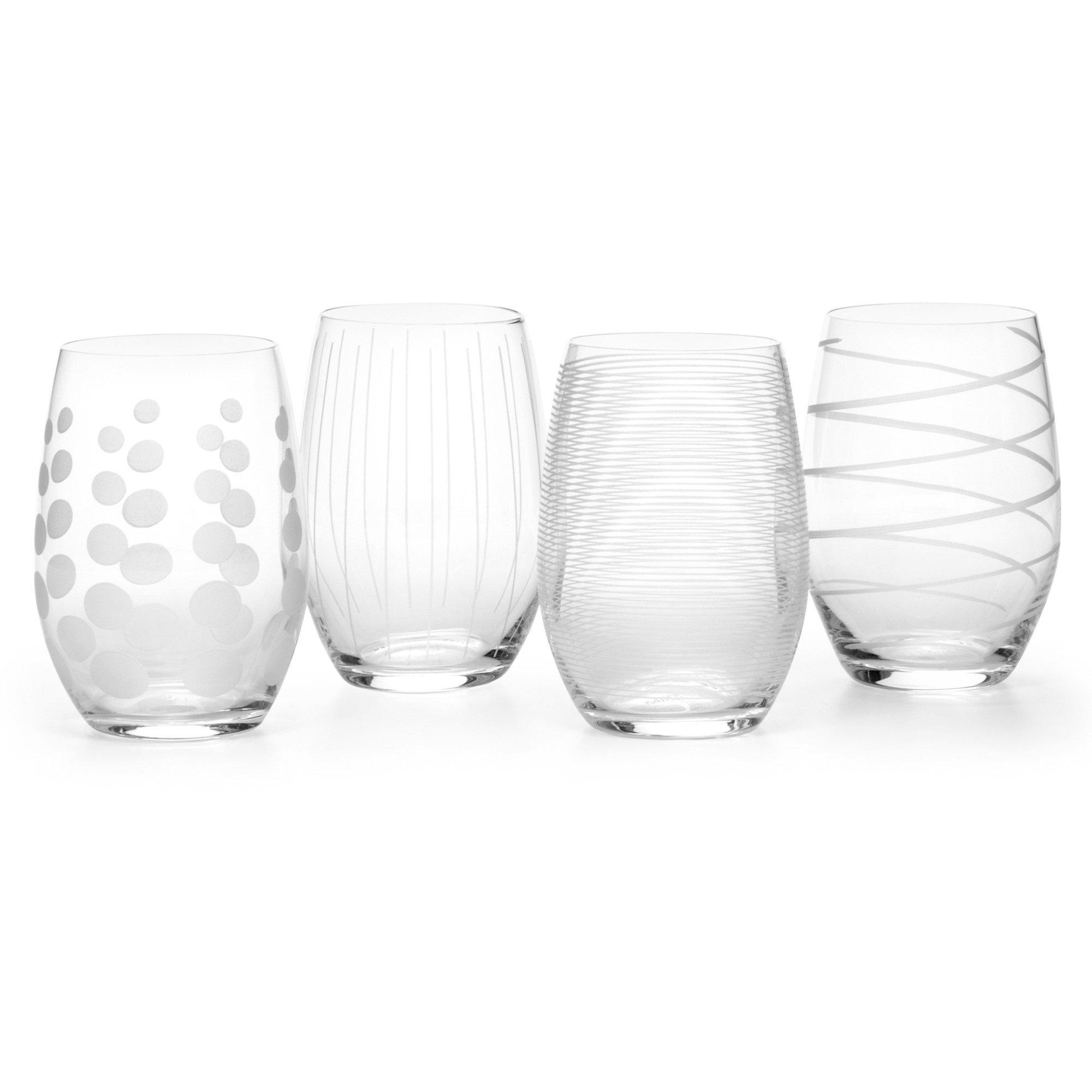 Clear - Mikasa - 'Cheers' Set of 4 Etched Crystal Stemless W - 1