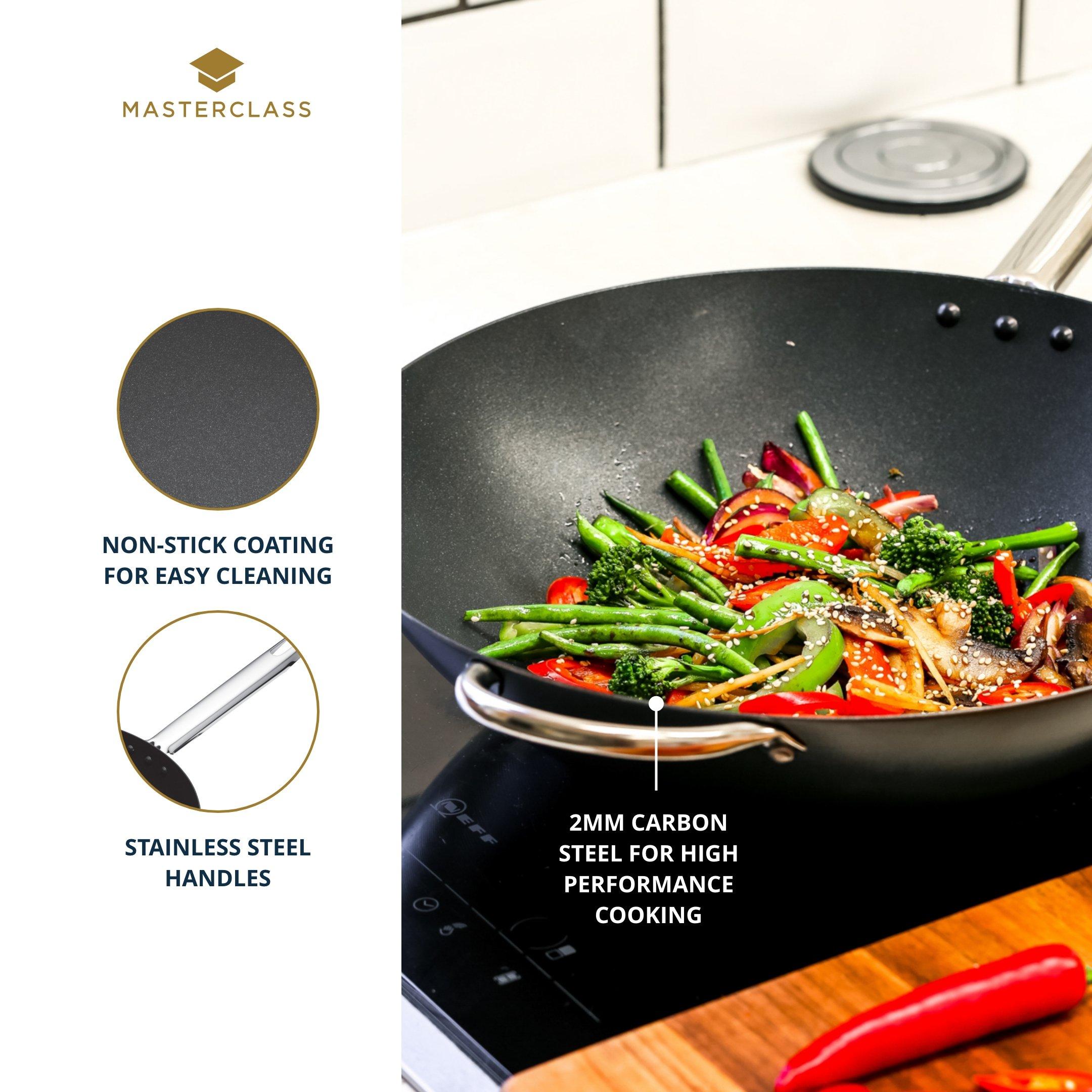 Black - MasterClass - MasterClass Carbon Steel Wok, 35.5cm - 3