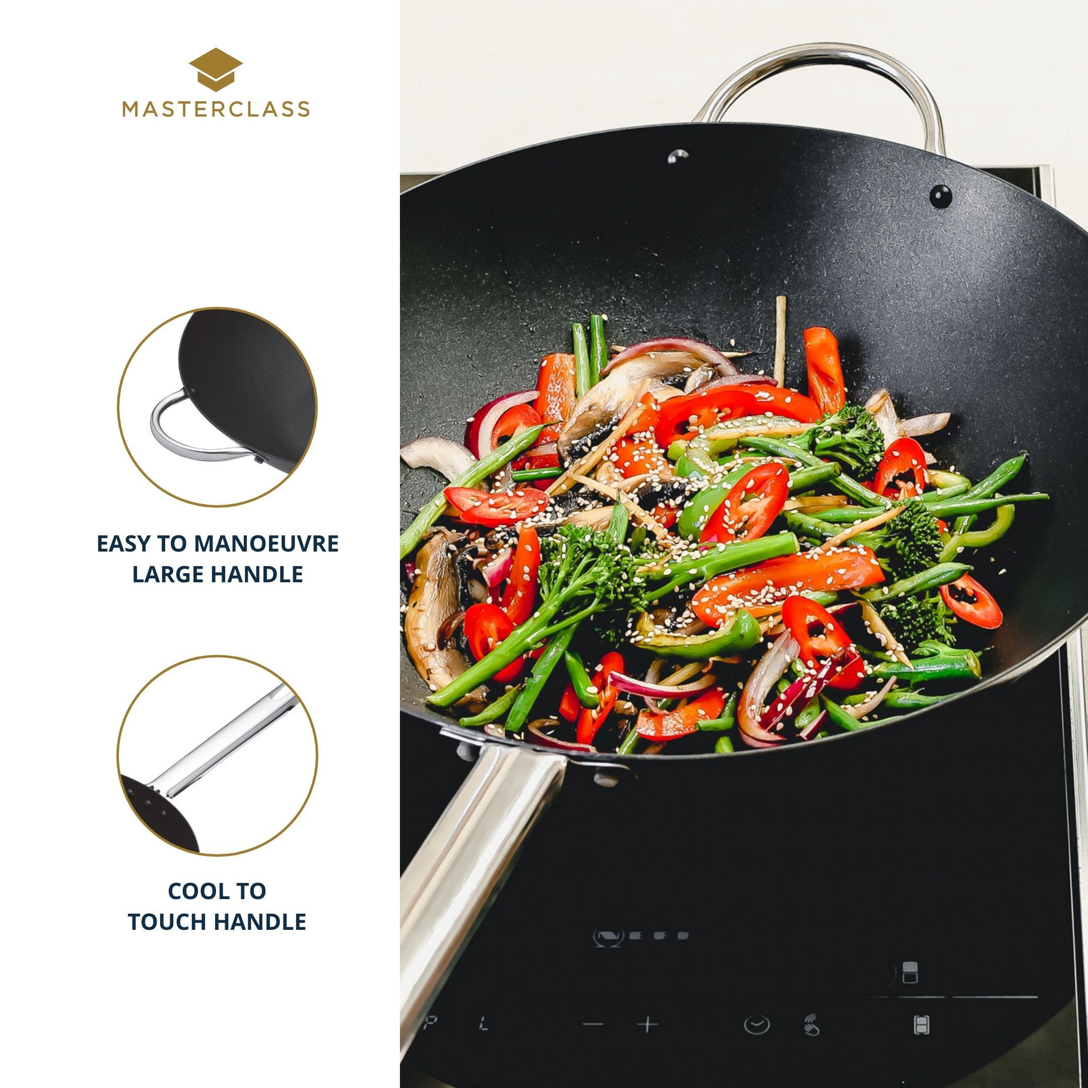 Black - MasterClass - MasterClass Carbon Steel Wok, 35.5cm - 4
