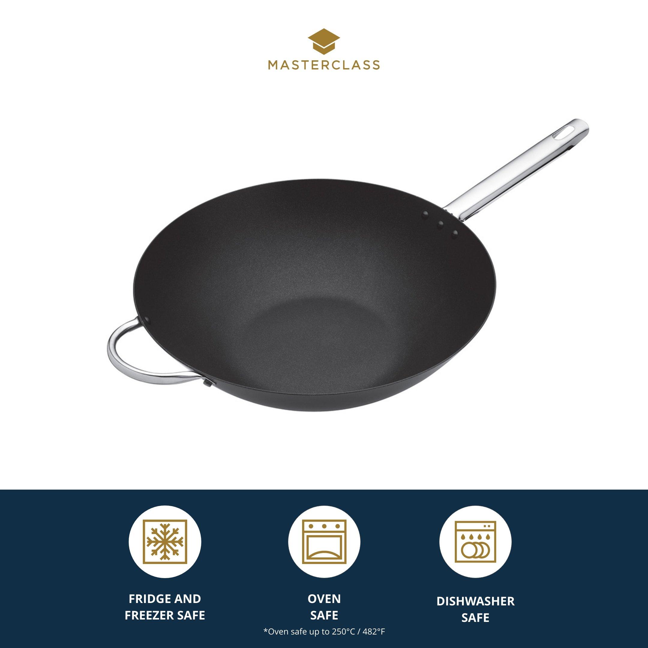 Black - MasterClass - MasterClass Carbon Steel Wok, 35.5cm - 6
