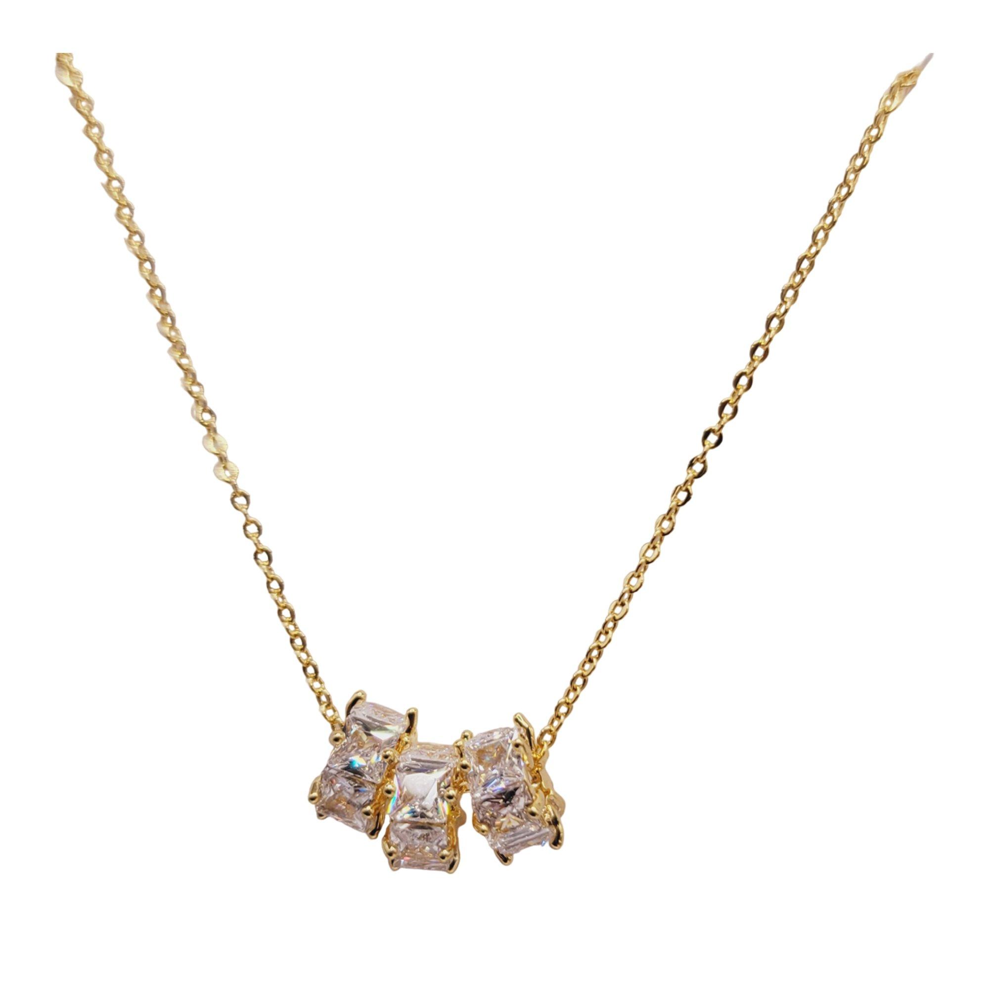 18kt Gold Plate 3 Rings Stones Pendant