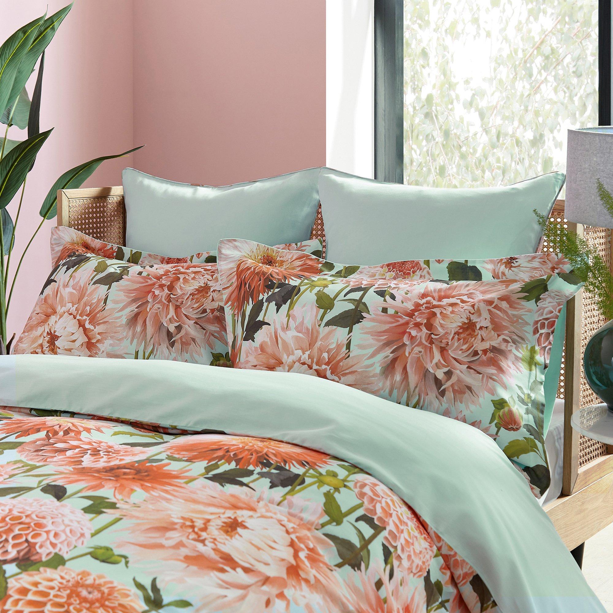 Coral - Harlequin - Dahlia Cotton Sateen Duvet Cover Set - 2