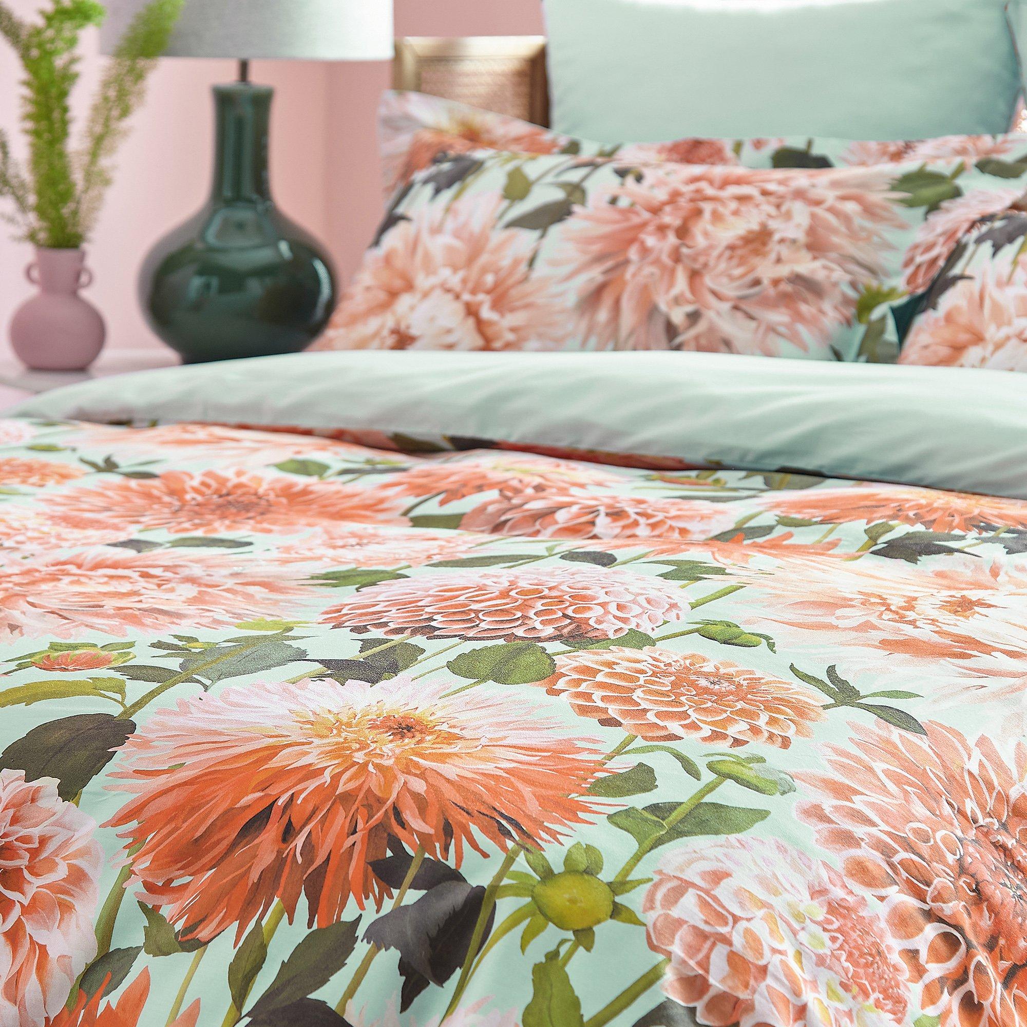Coral - Harlequin - Dahlia Cotton Sateen Duvet Cover Set - 3