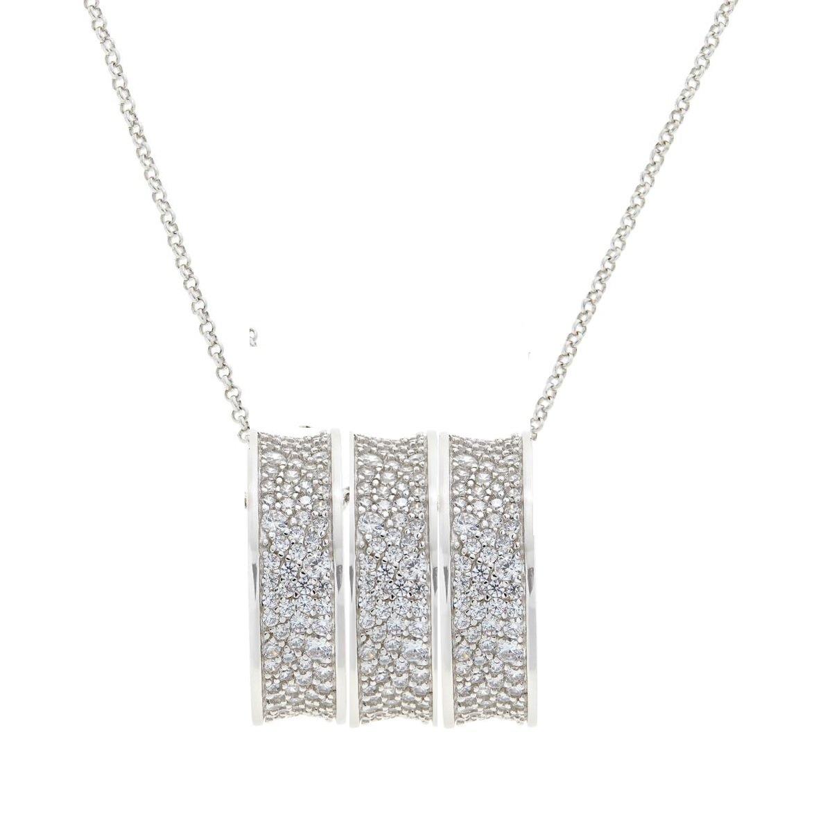 White - Mason Knight Yager - 18kt White Plate Stone 3 Rings Pendant