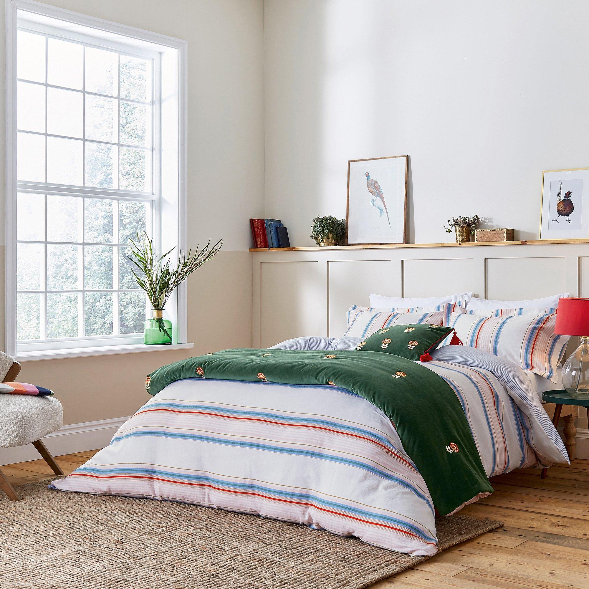 White - Joules - Golden Hour Stripe Duvet Cover Set White - 1
