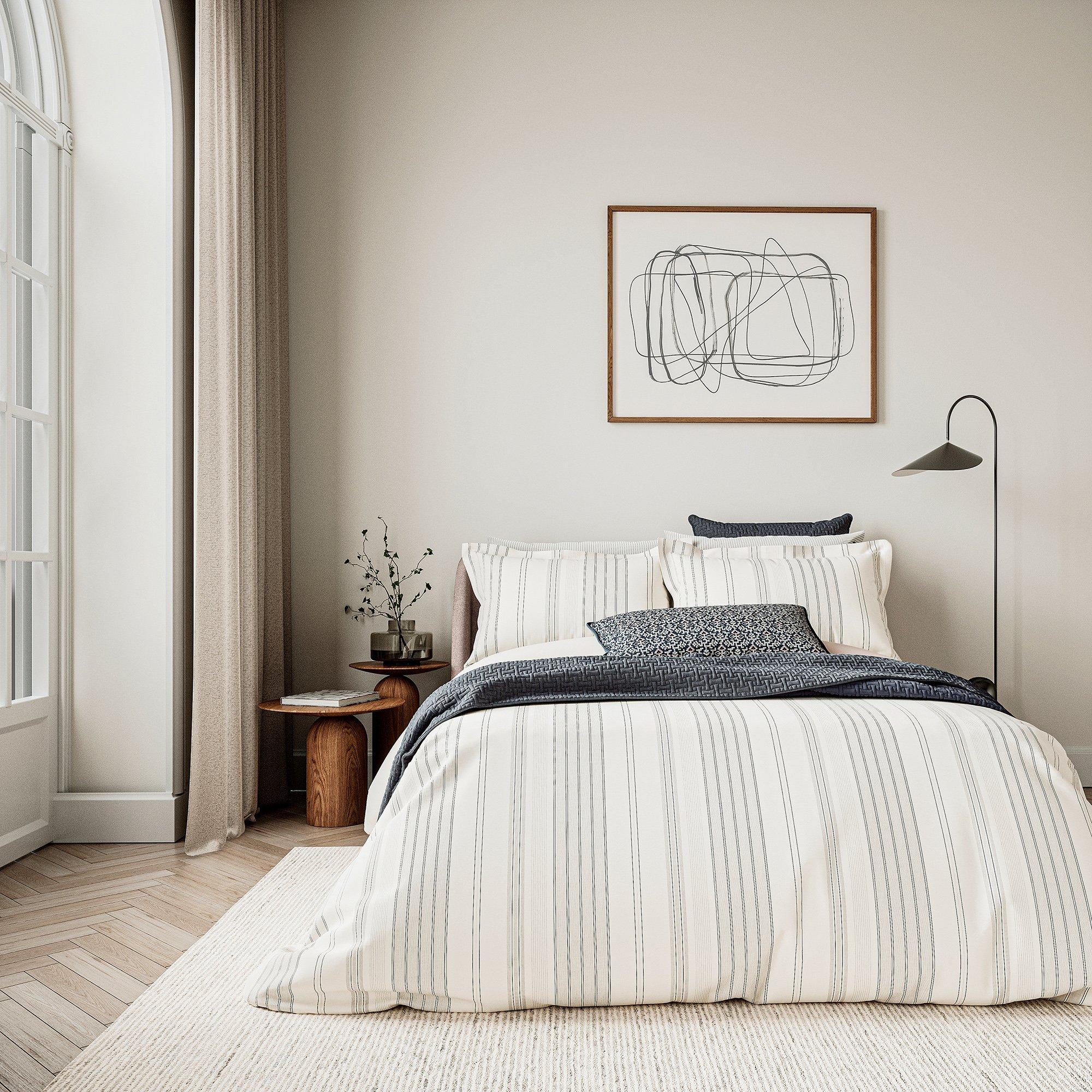 Bedeck Of Belfast  Nena Woven Stripe Duvet Cover Set Denim - DOUBLE