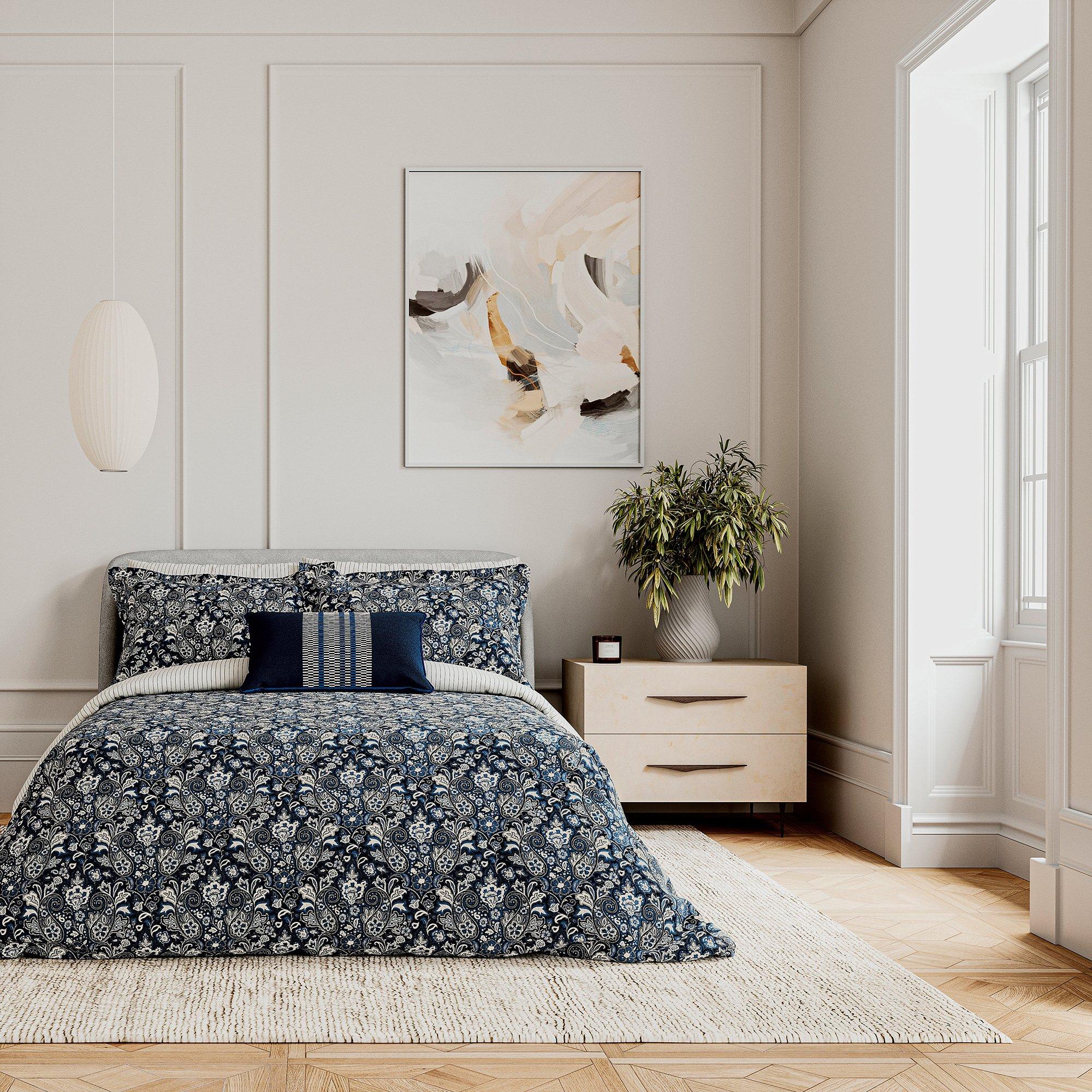 Navy - Bedeck of Belfast - Yara Cotton Percale Duvet Cover Set - 1