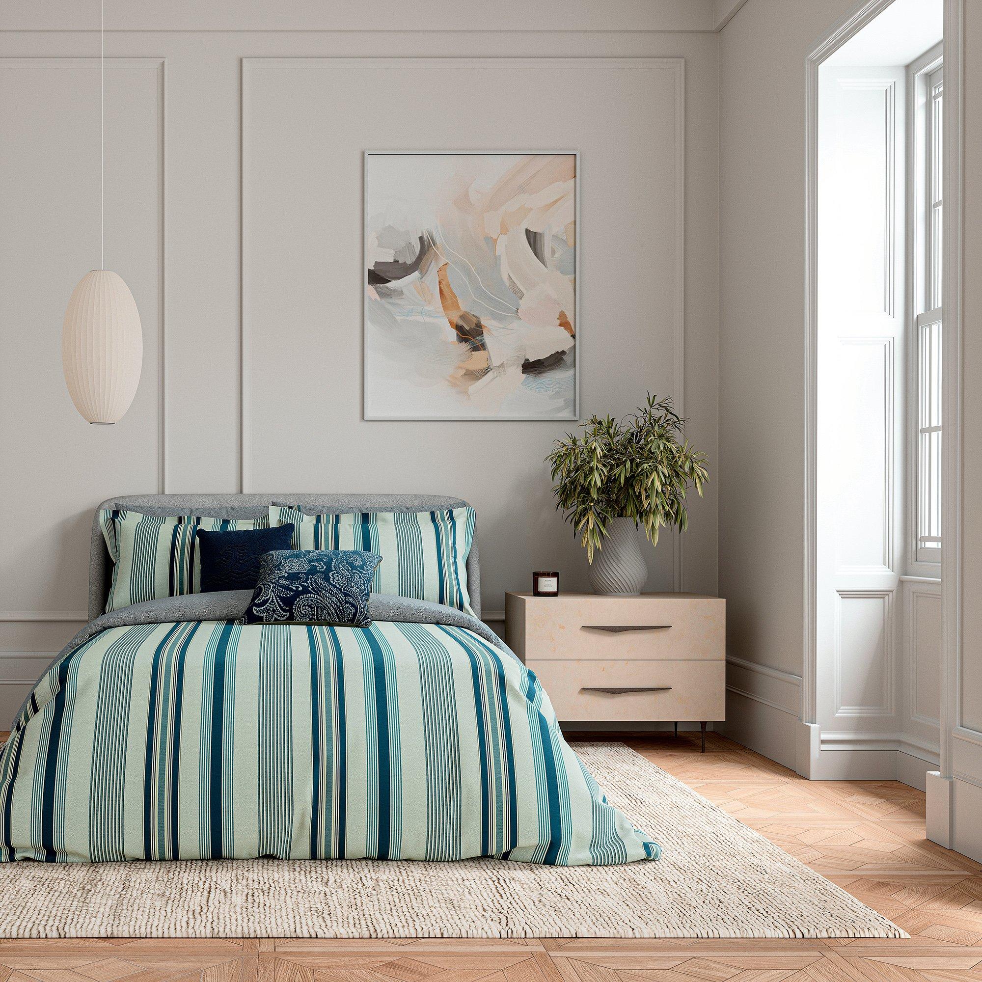 Bedeck Of Belfast  Oren Cotton Duvet Cover Set - Teal - SUPERKING