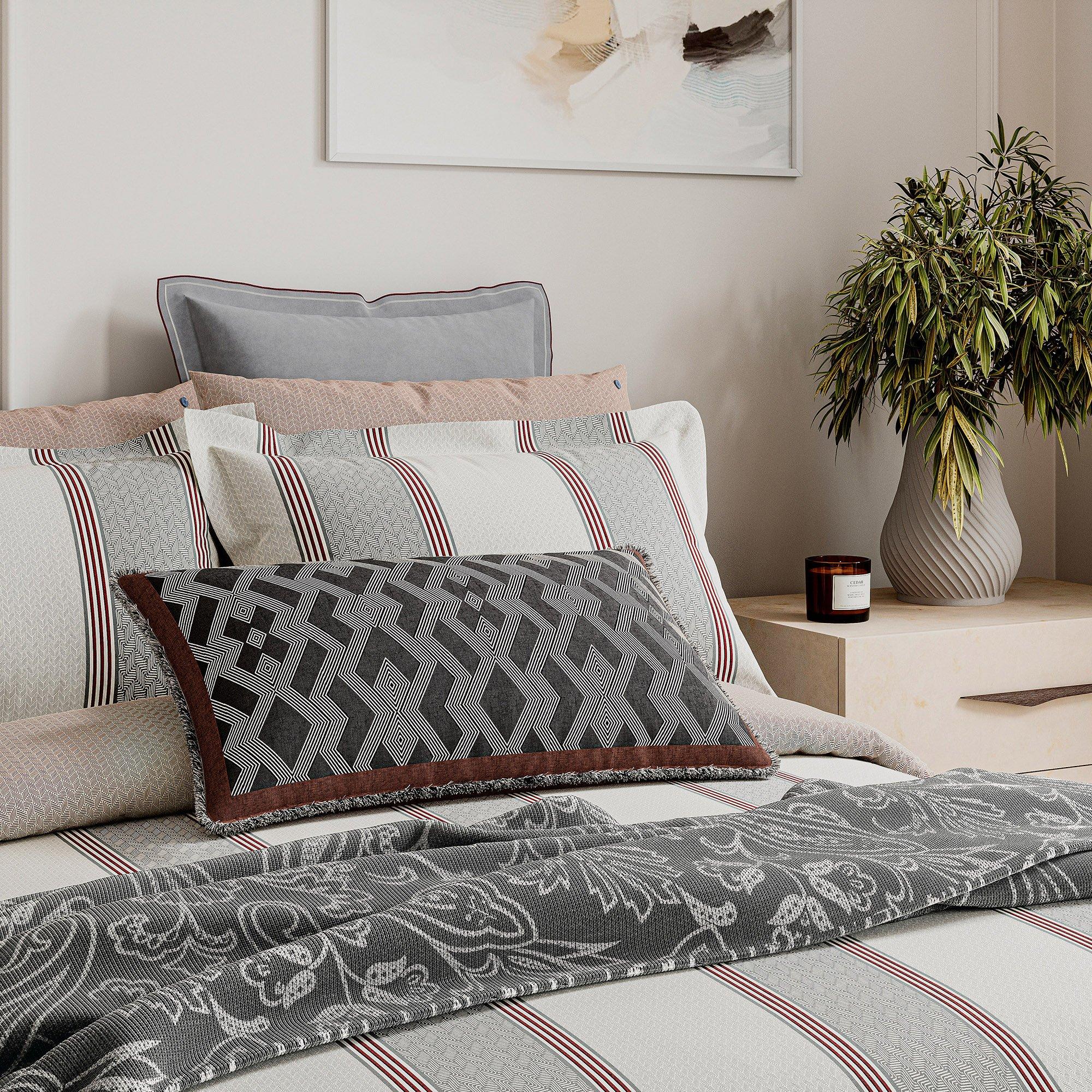 Grey/Red - Bedeck of Belfast - Siya Cotton Sateen Duvet Cover Set - 2