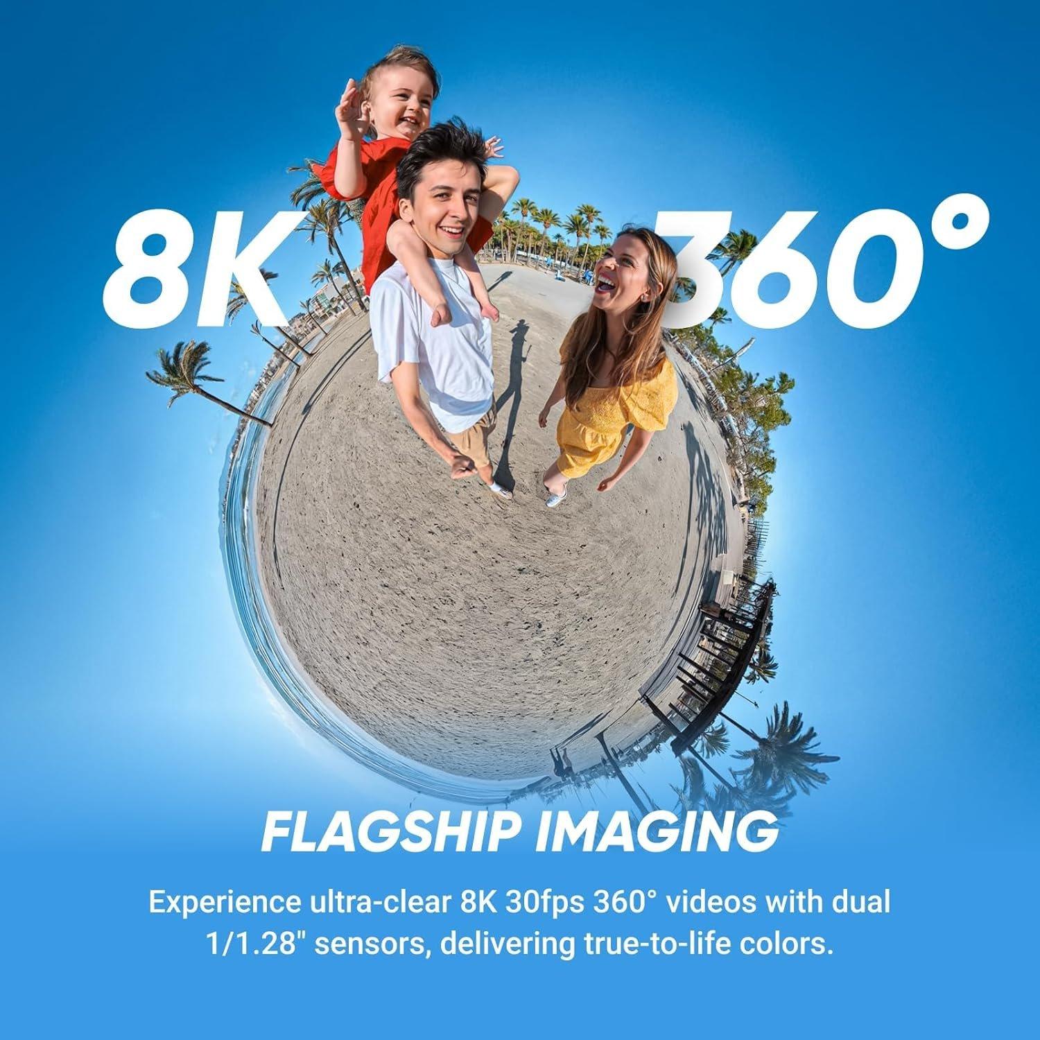 Black - Insta 360 - X5 - Waterproof 8K 360° Action Camera Leading Low Light - 2