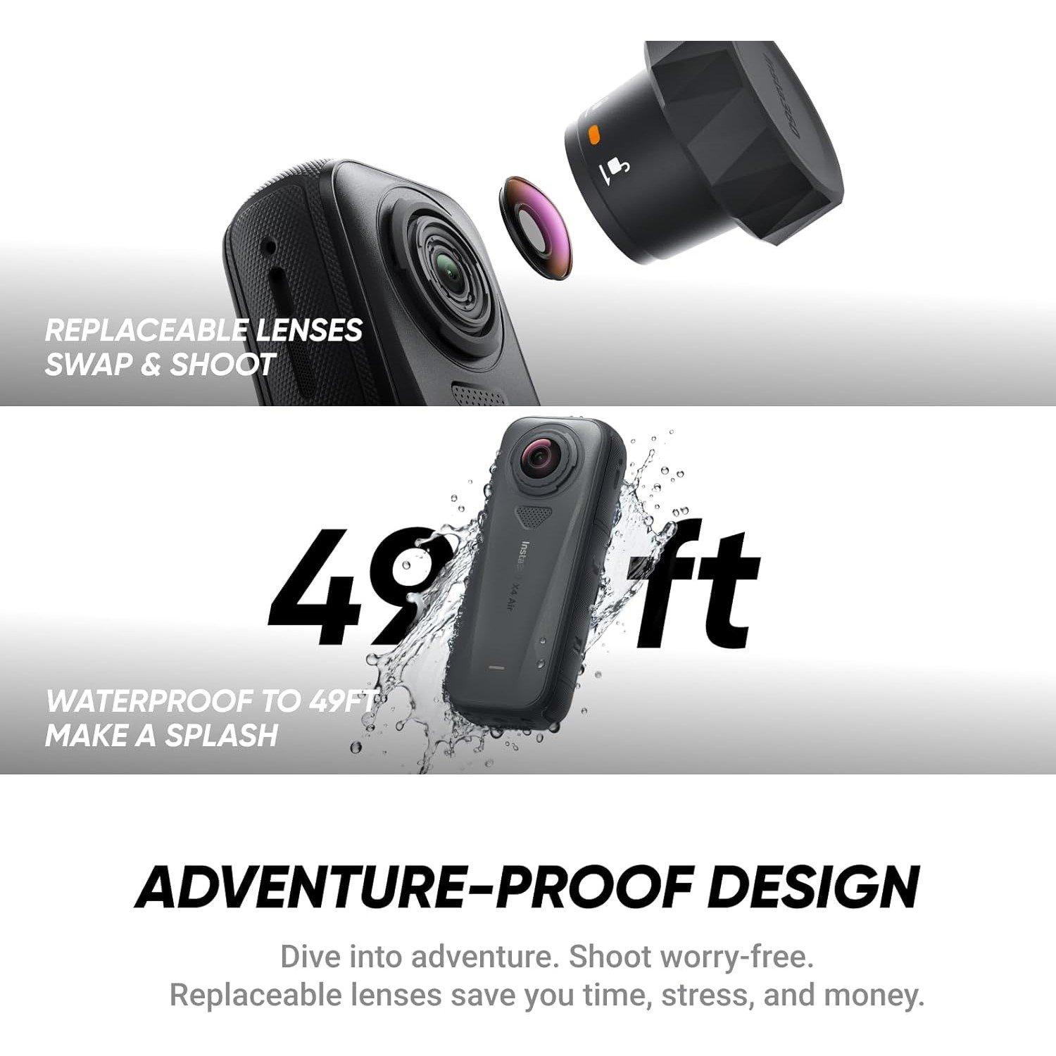 Black - Insta 360 - X4 Starter Bundle - 8K Waterproof 360 Action Camera - 6