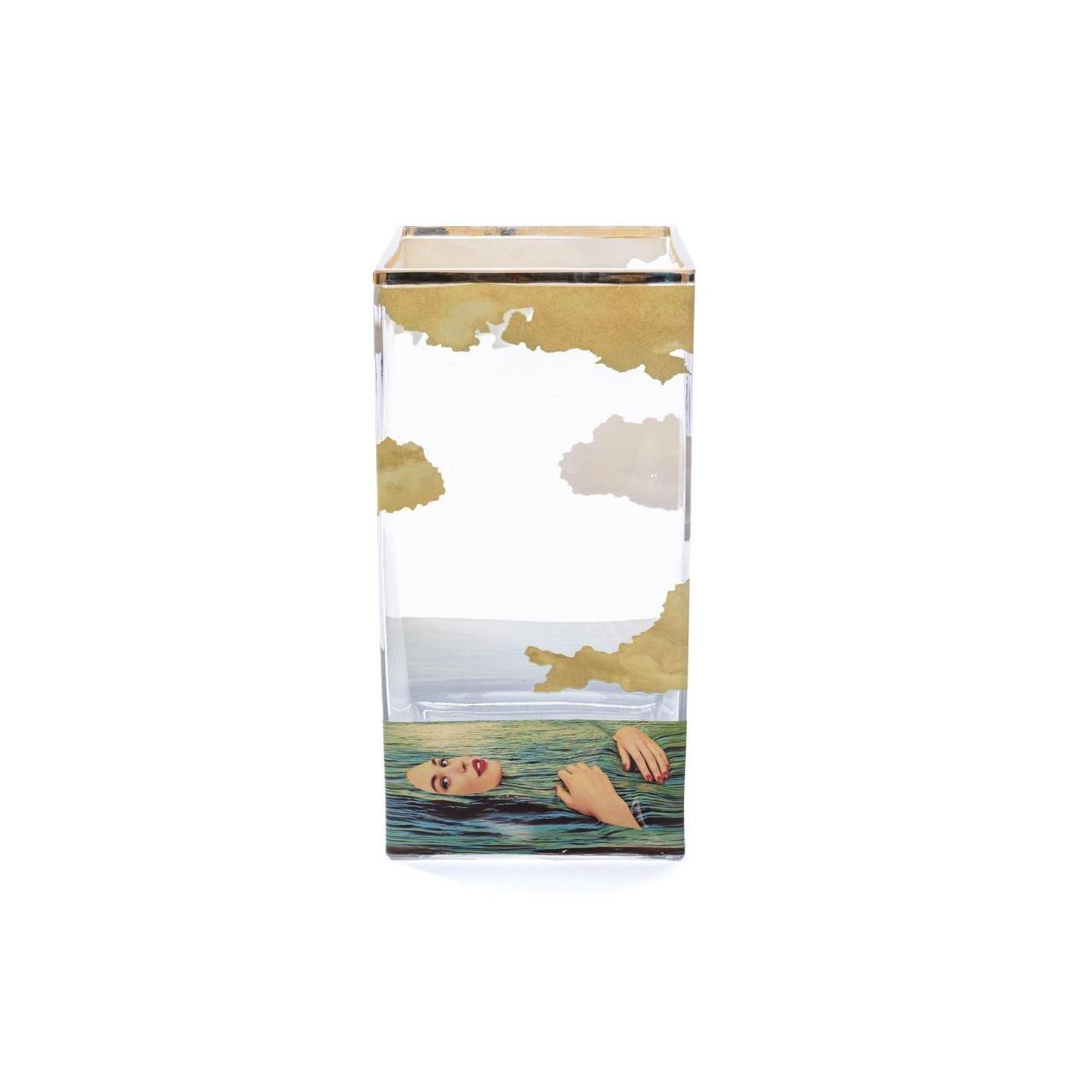 Seletti Wears Toiletpaper  Tp Glass Squared Medium Vase Sea Girl - Sea Girl Medium
