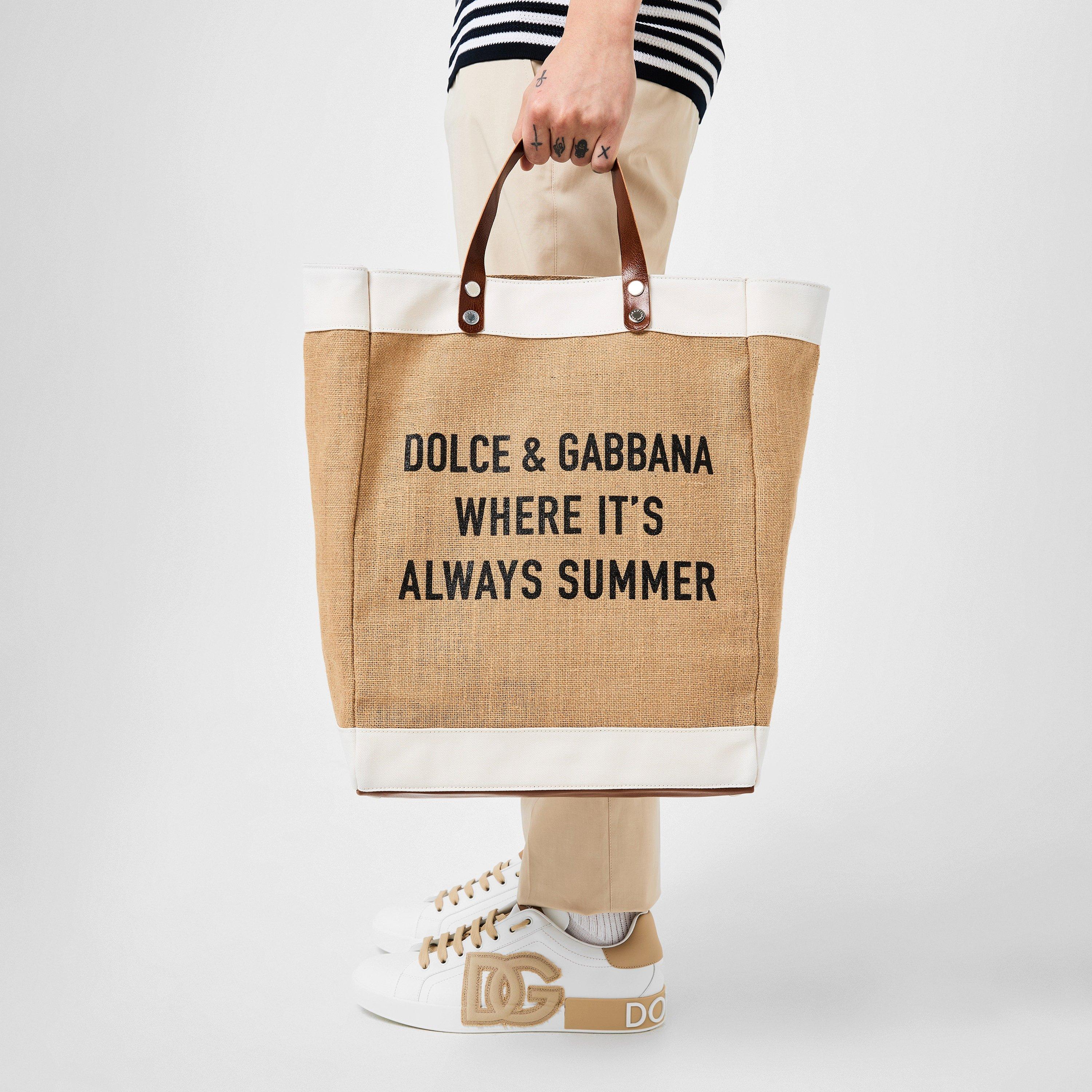 Beige - Dolce and Gabbana - Printed Jute Shopper - 2