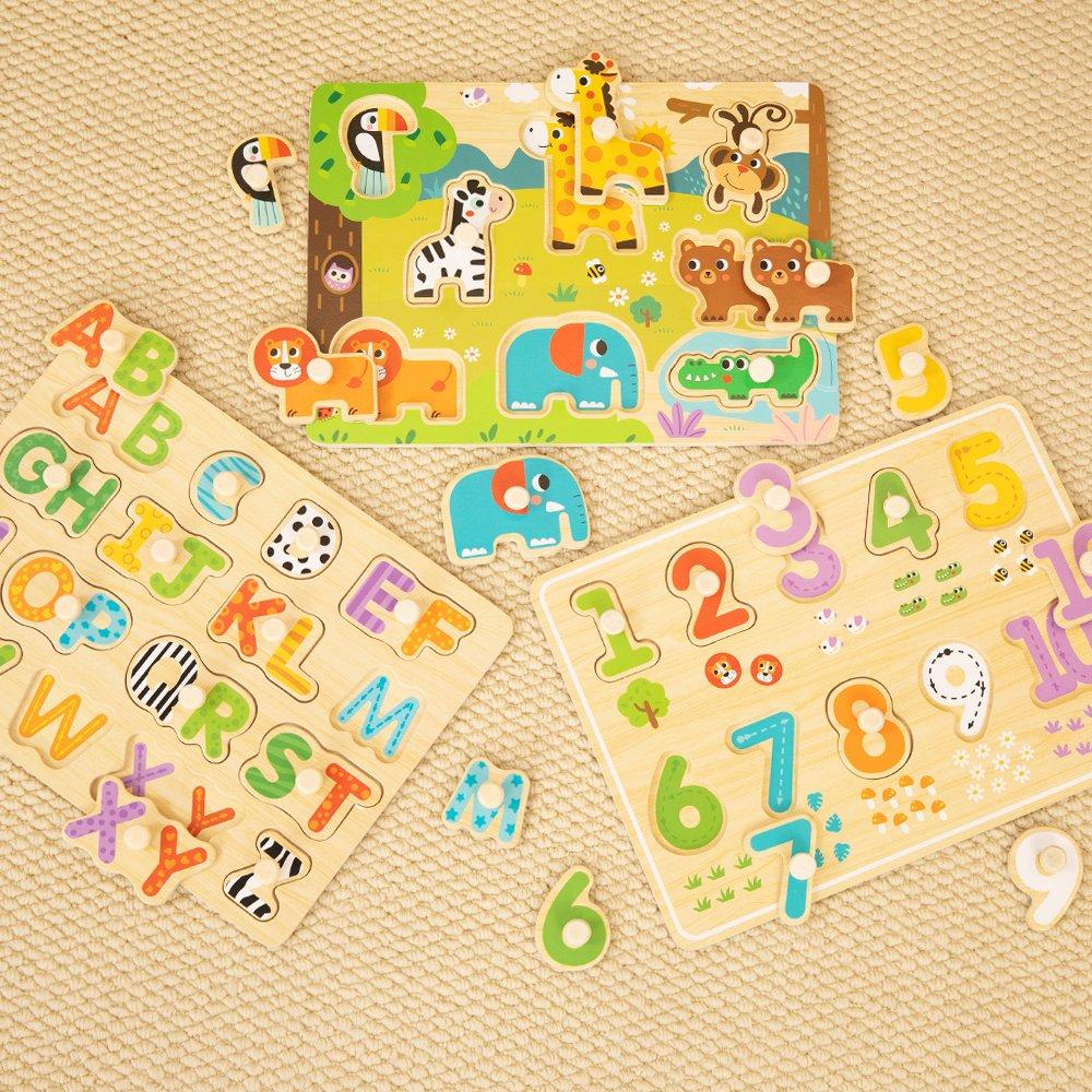 Tooky Toy  Kids 3Pcs Wooden Safari Puzzle - 